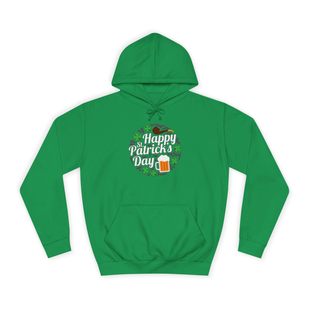 St. Patrick's Day Unisex College Hoodie, Irish Holiday Apparel, Lucky Clover Sweatshirt, Beer Lover Gift, Cozy St. Pat's Outfit