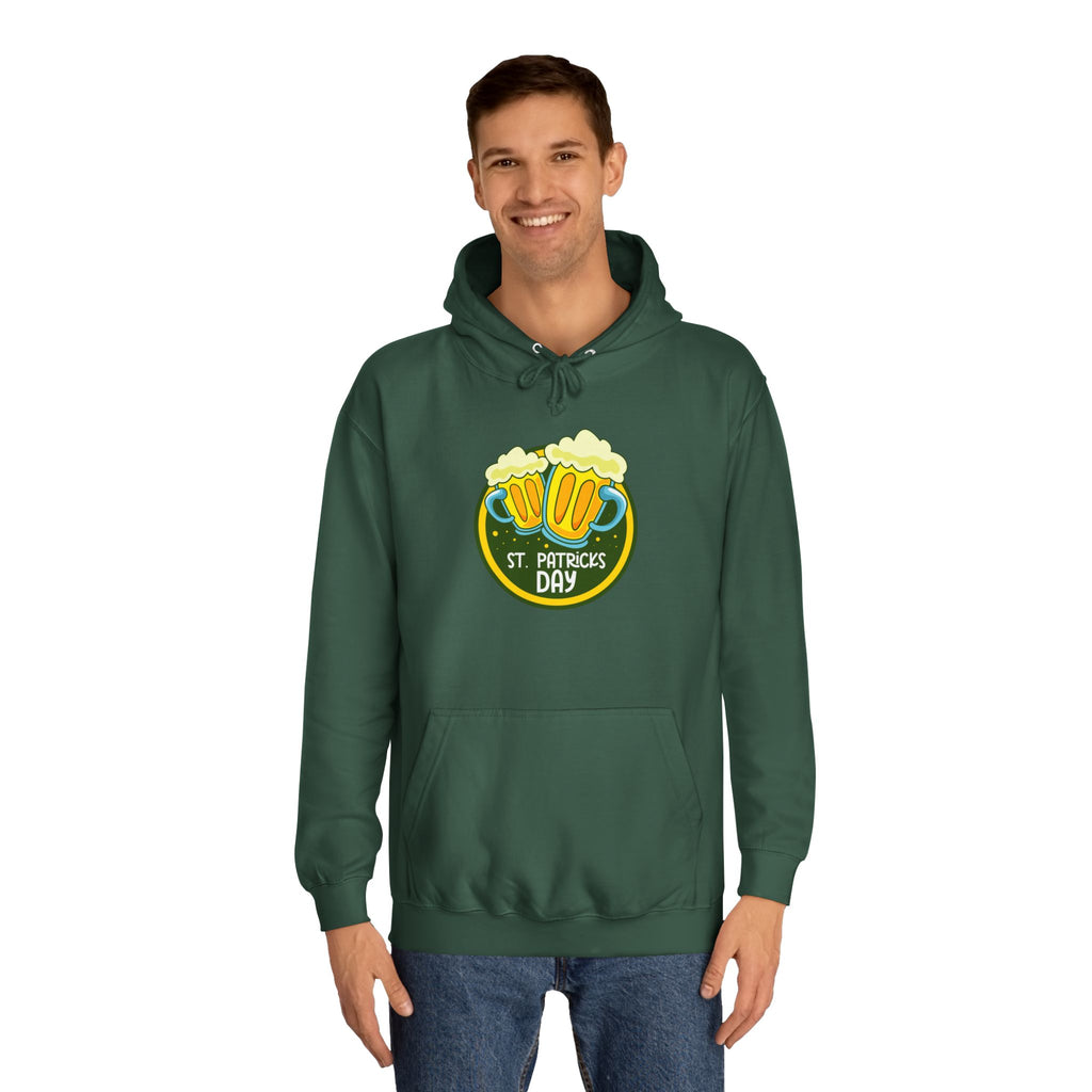 St. Patrick's Day Unisex College Hoodie, Irish Celebration Sweatshirt, Festive Hoodie, Beer Mug Gift, Cozy Holiday Apparel