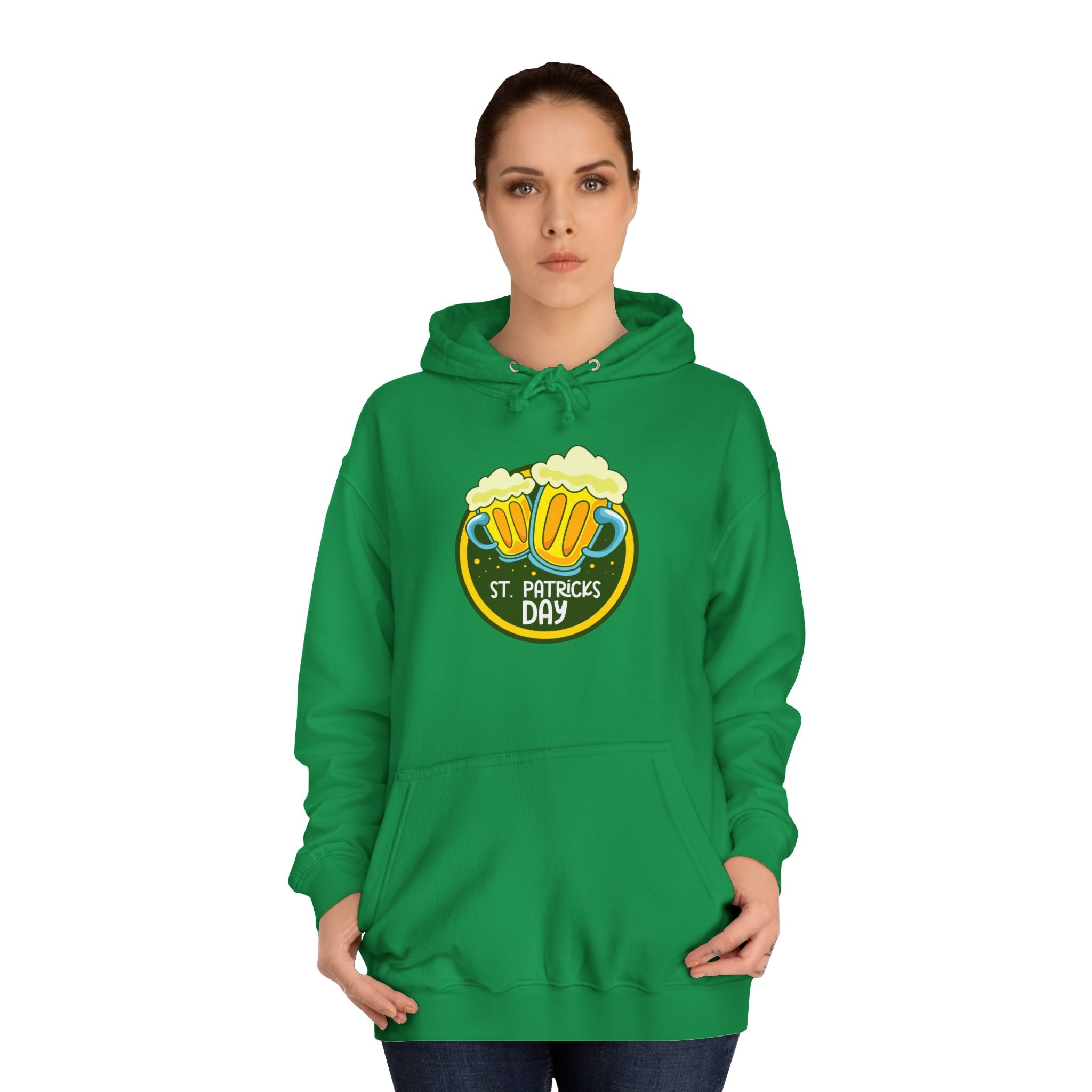 St. Patrick's Day Unisex College Hoodie, Irish Celebration Sweatshirt, Festive Hoodie, Beer Mug Gift, Cozy Holiday Apparel