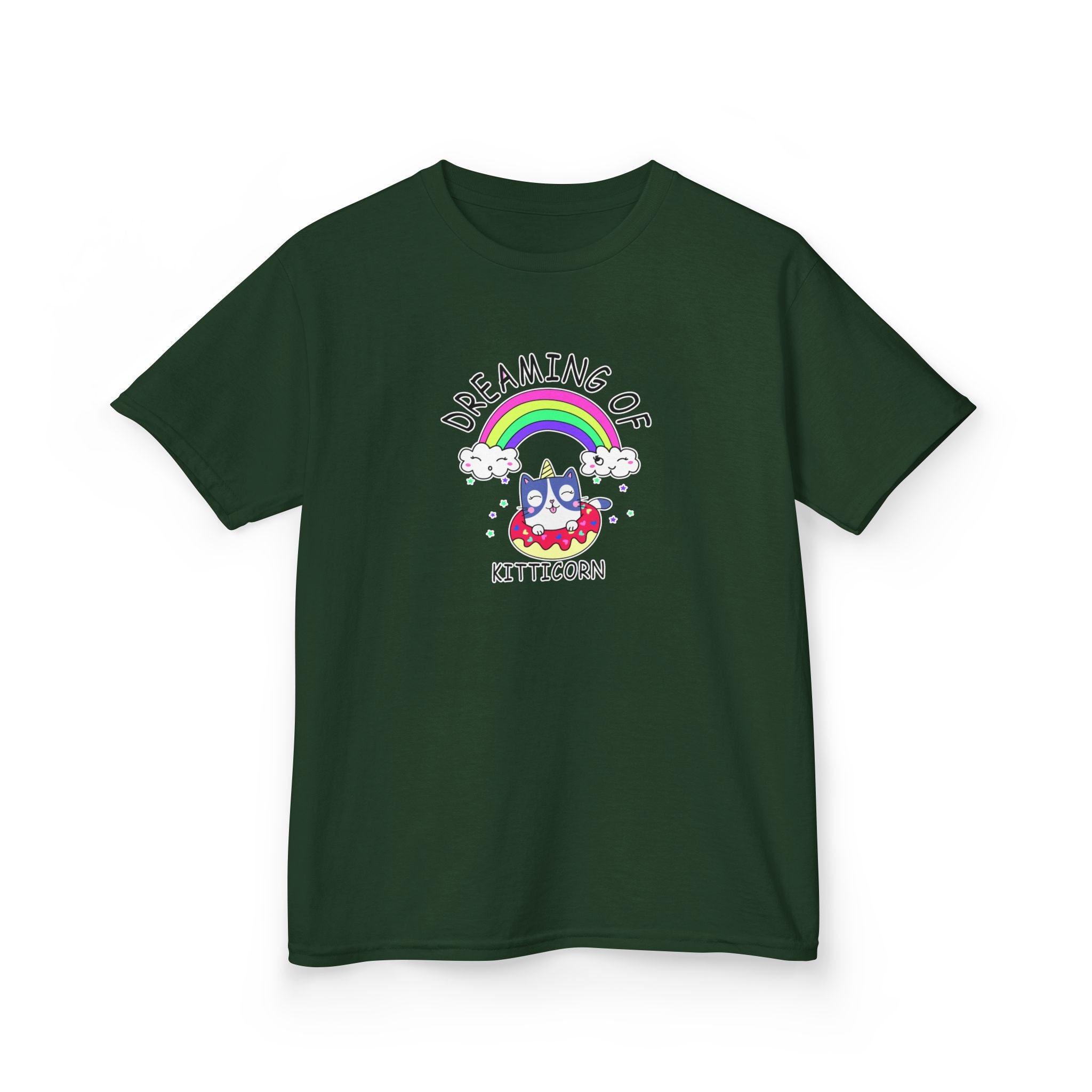Dreaming of Kitticorn Kids Tee, Cute Cat Shirt, Fun Kids Apparel, Rainbow Tshirt, Birthday Gift, Summer Outfit