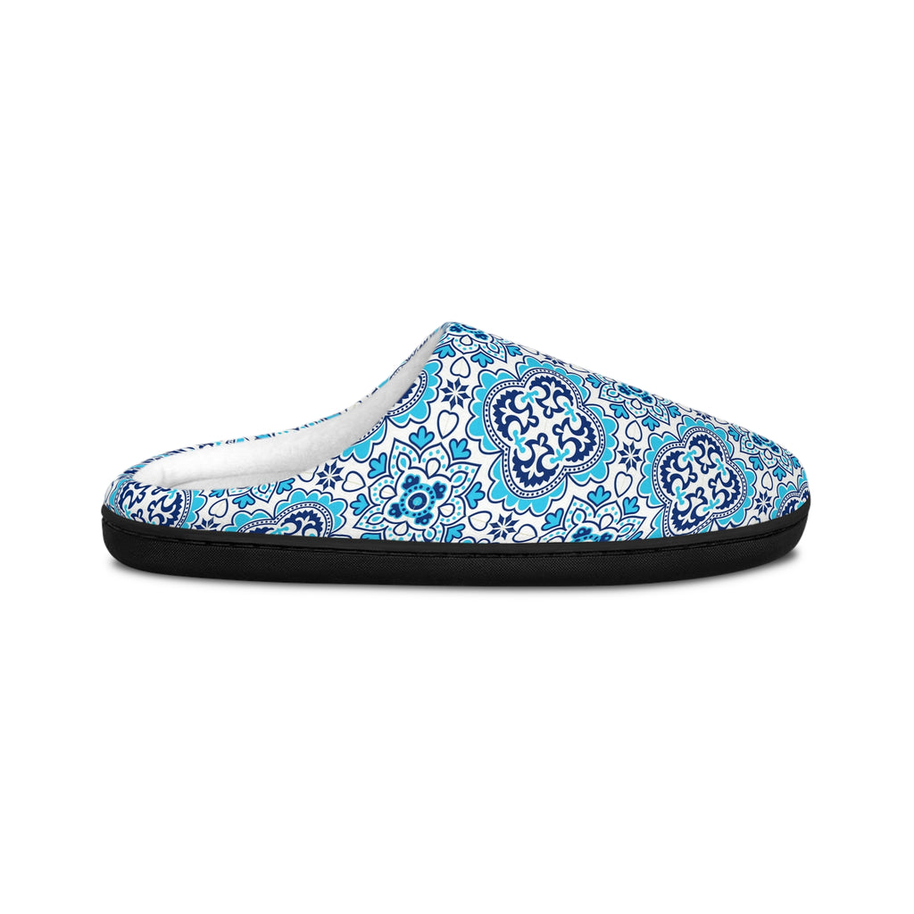 Azujelos Blue Moroccan Tile Women's Indoor Slippers — Cozy Patterned House Slides