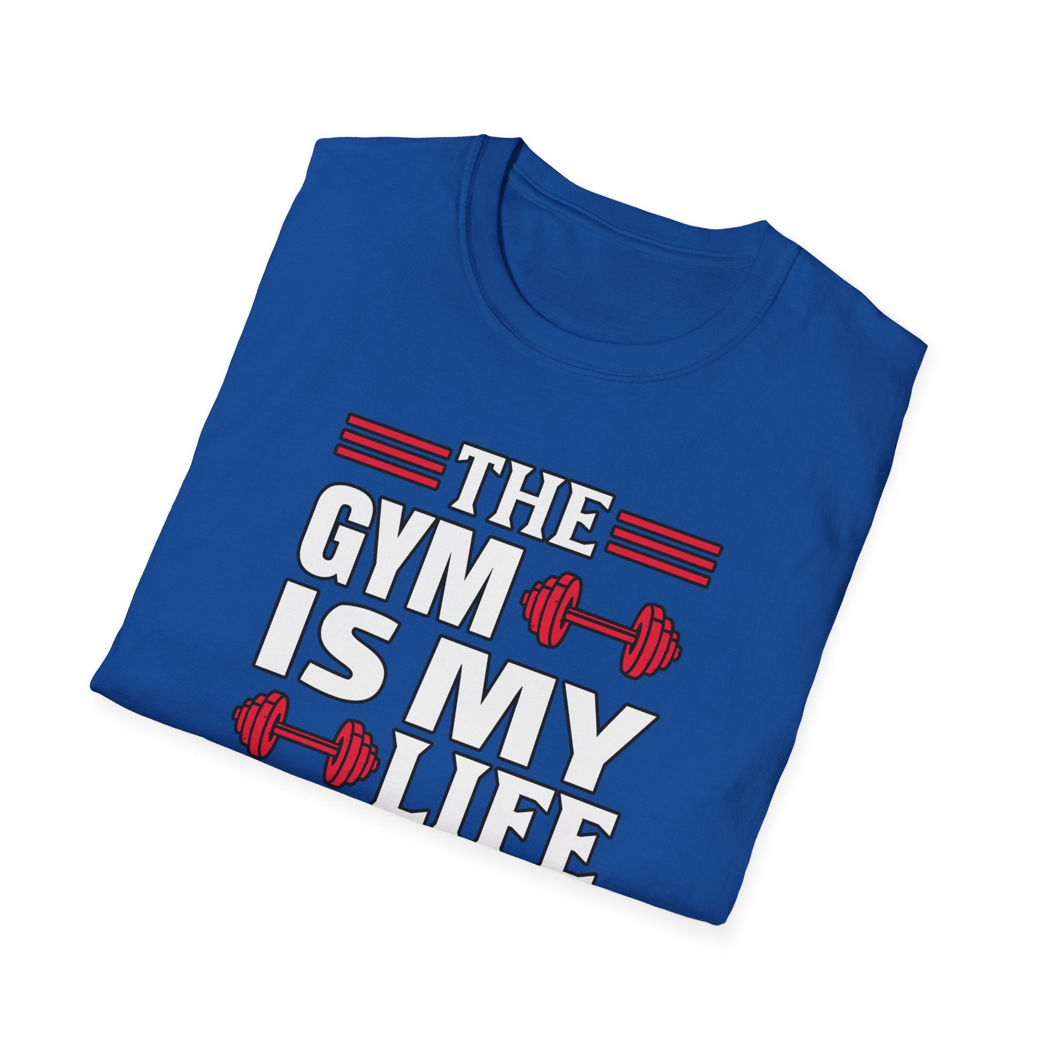The Gym Is My Life Unisex Softstyle T-Shirt, Fitness Shirt, Workout Tee, Exercise Apparel, Gift for Gym Lovers