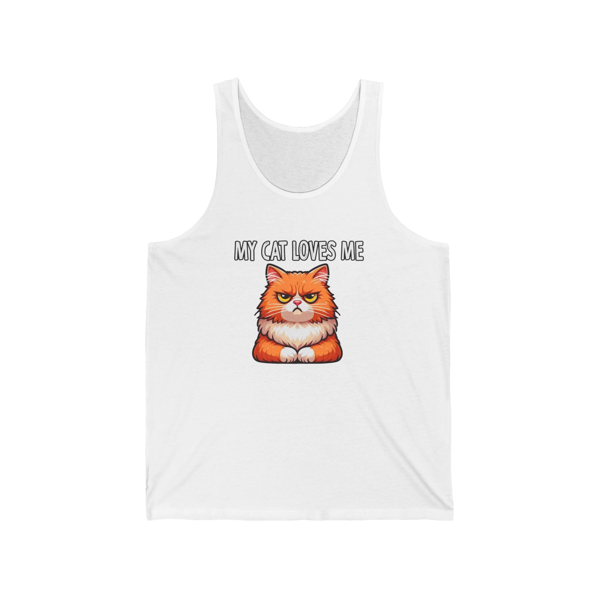 My Cat Loves Me Unisex Jersey Tank, Cat Lover's Apparel, Cute Pet Gift, Summer Top, Gift for Cat Lovers, Funny Animal Tank