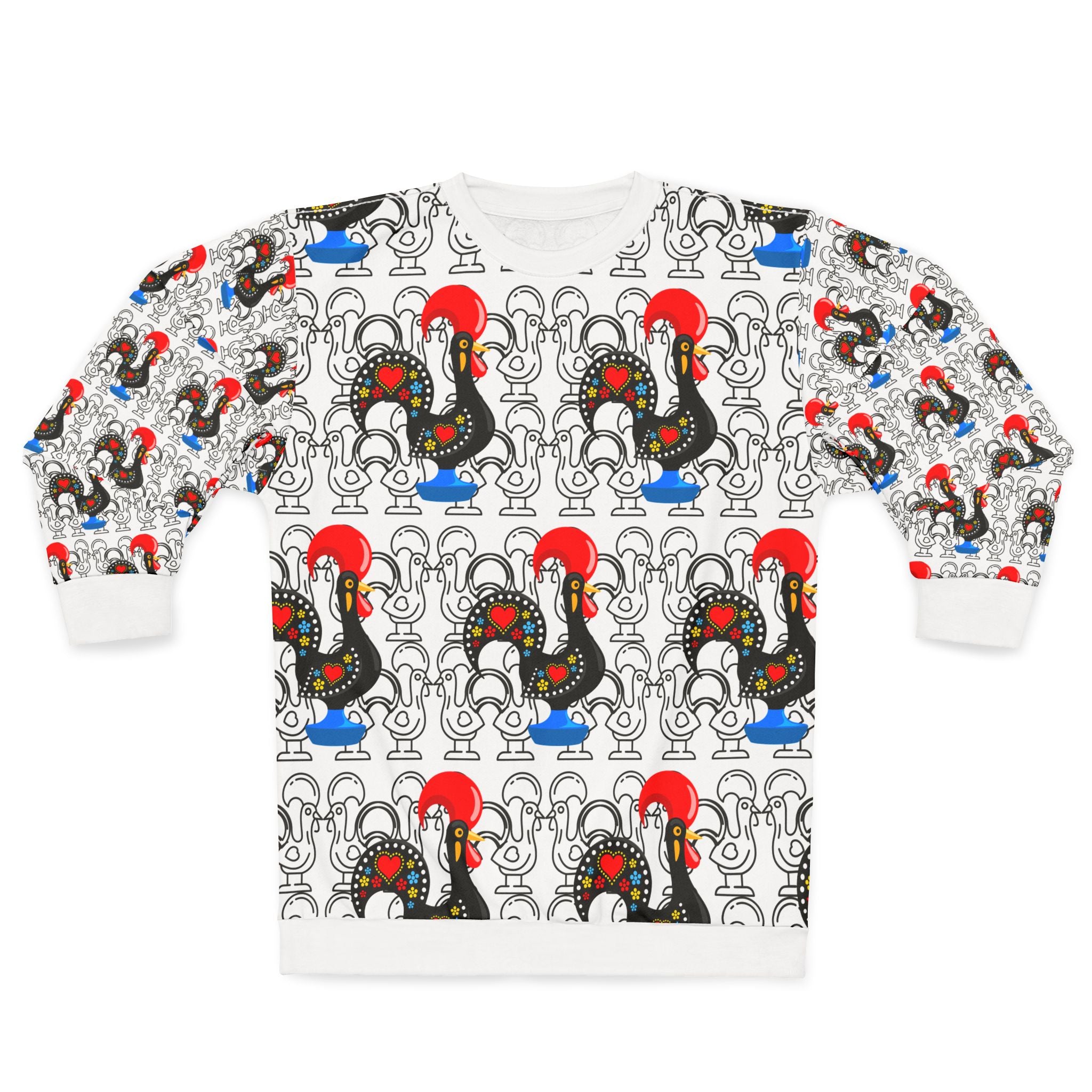 Galo de Barcelos Pattern Sweatshirt — Portuguese Rooster All-Over Print