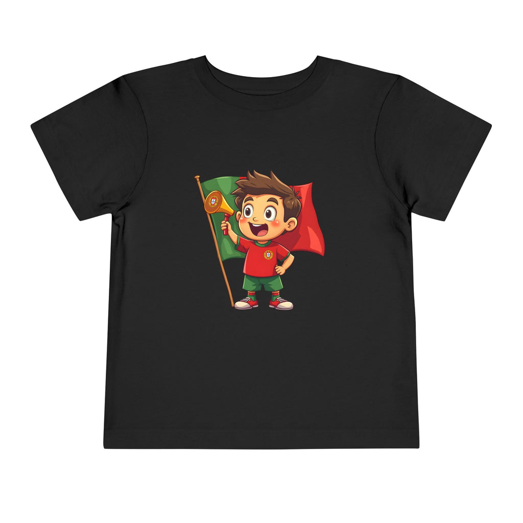 Cute Kid Holding Portugal Flag Soccer Fan - Toddler Tee