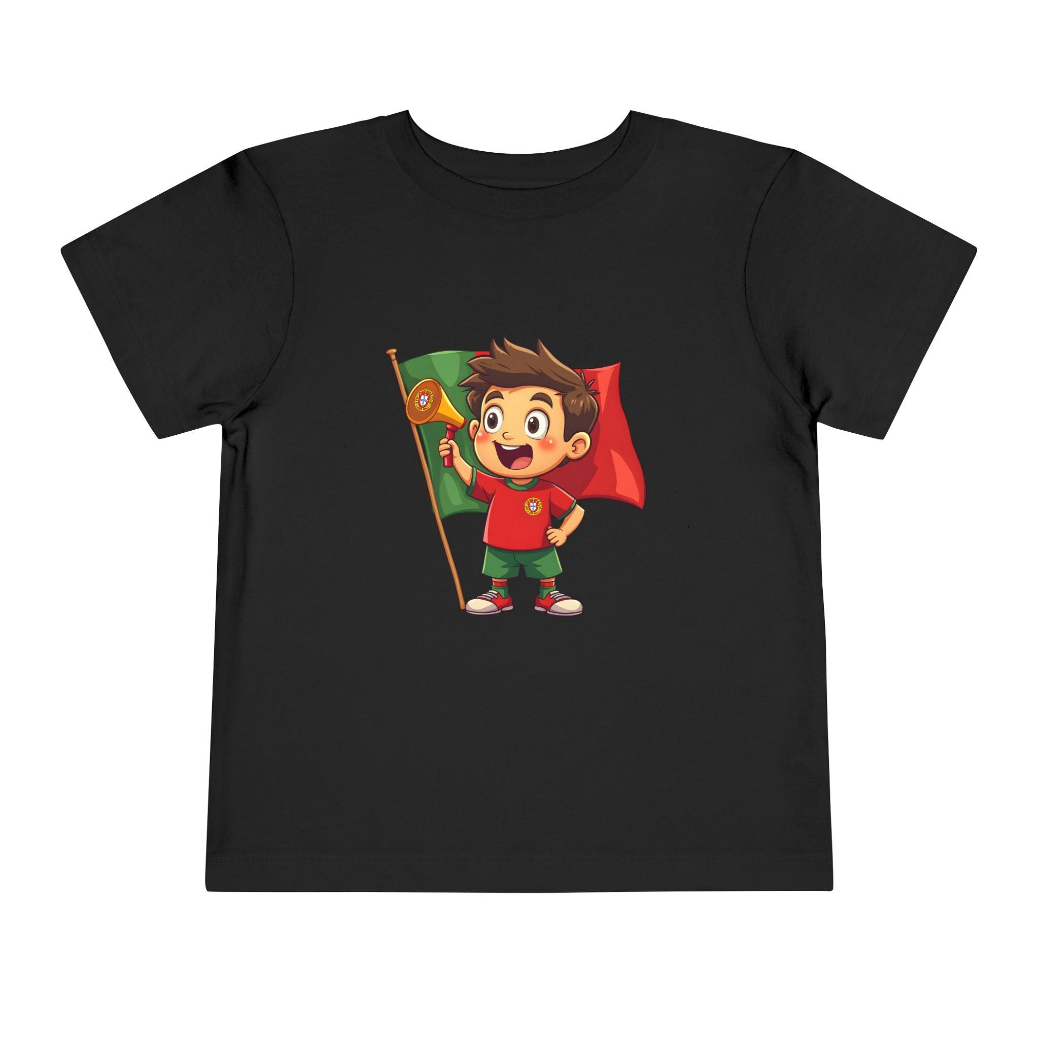 Cute Kid Holding Portugal Flag Soccer Fan - Toddler Tee
