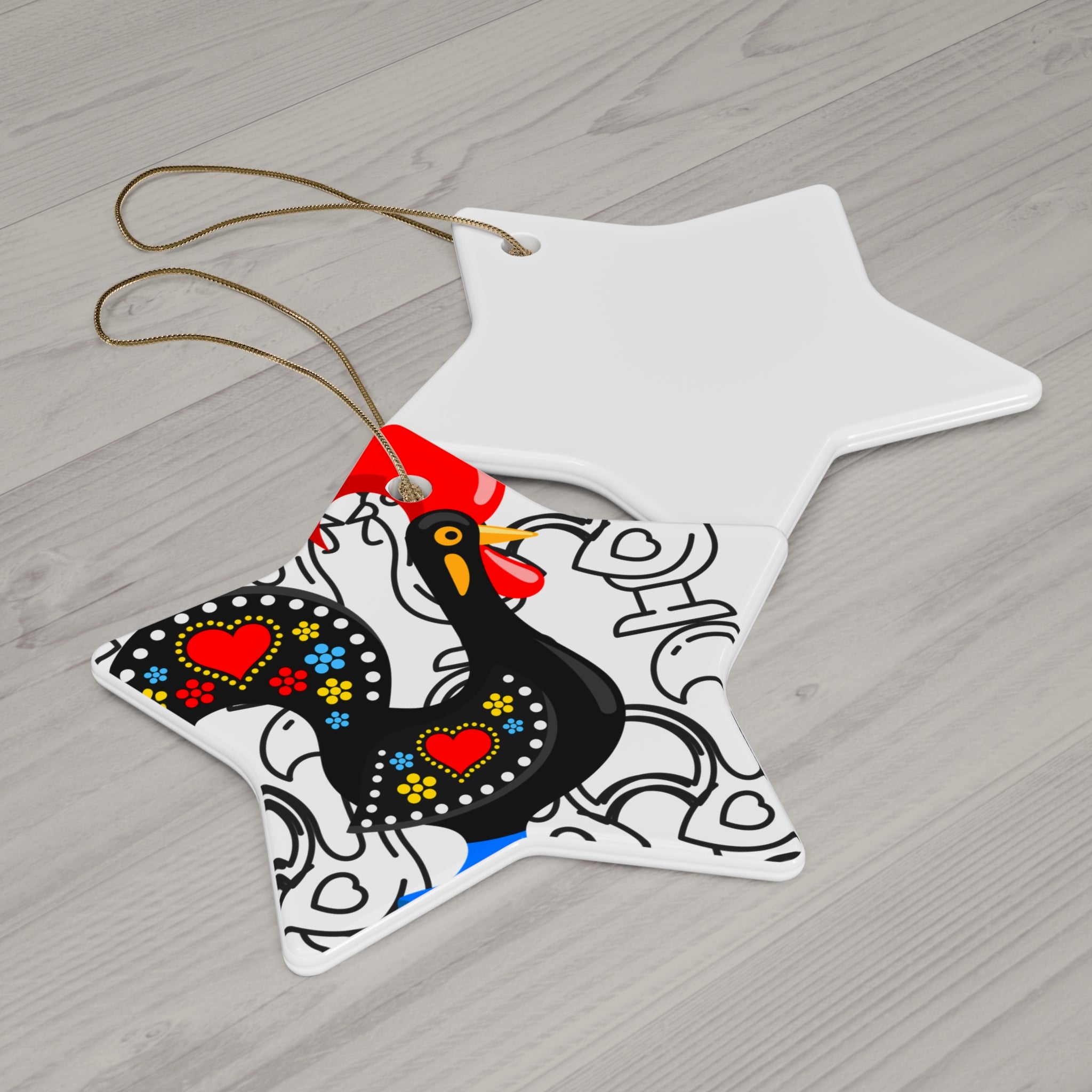 Colorful Barcelos Rooster Ceramic Ornament Set