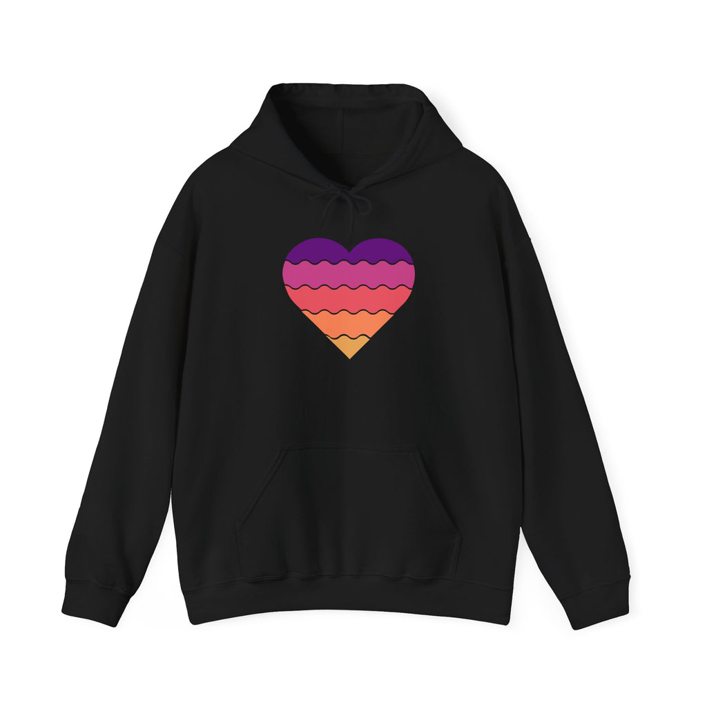 Ocean Sunset Heart Unisex Hooded Sweatshirt, Cozy Pullover, Summer Vibes, Gift for Him/Her, Relaxed Style, Casual Wear