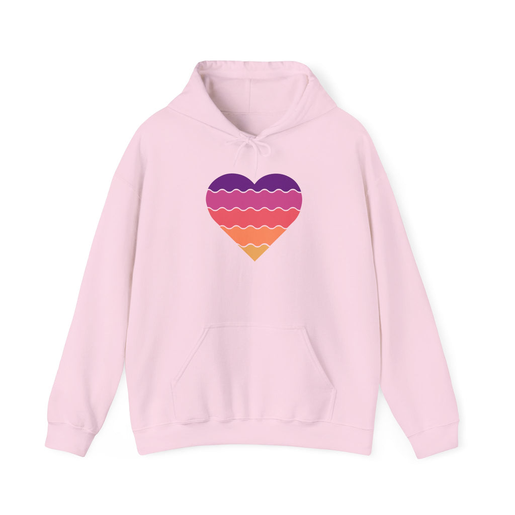 Ocean Sunset Heart Unisex Hooded Sweatshirt, Cozy Pullover, Summer Vibes, Gift for Him/Her, Relaxed Style, Casual Wear