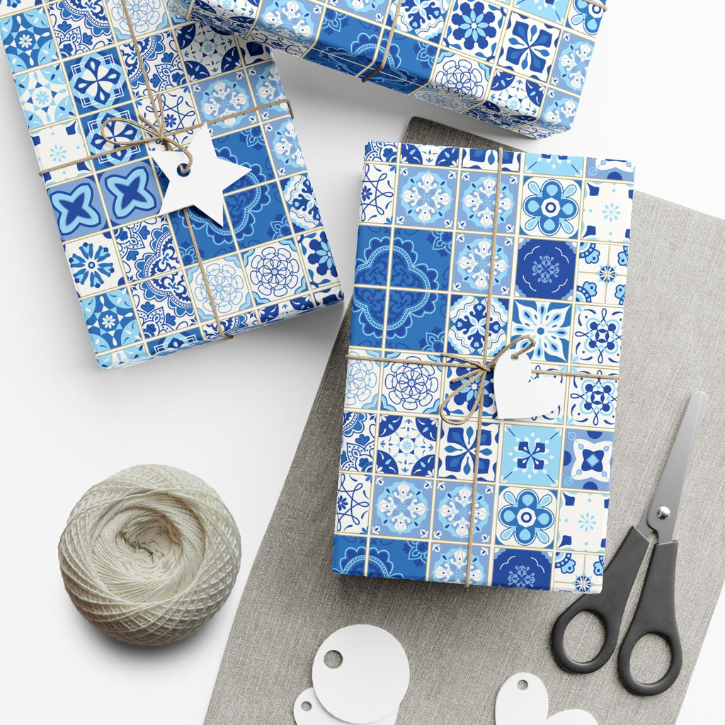 Portuguese Azulejos Pattern Gift Wrap Papers | Elegant Wrapping Paper for Any Occasion, Birthday, Holiday, DIY, Eco-Friendly, Crafting
