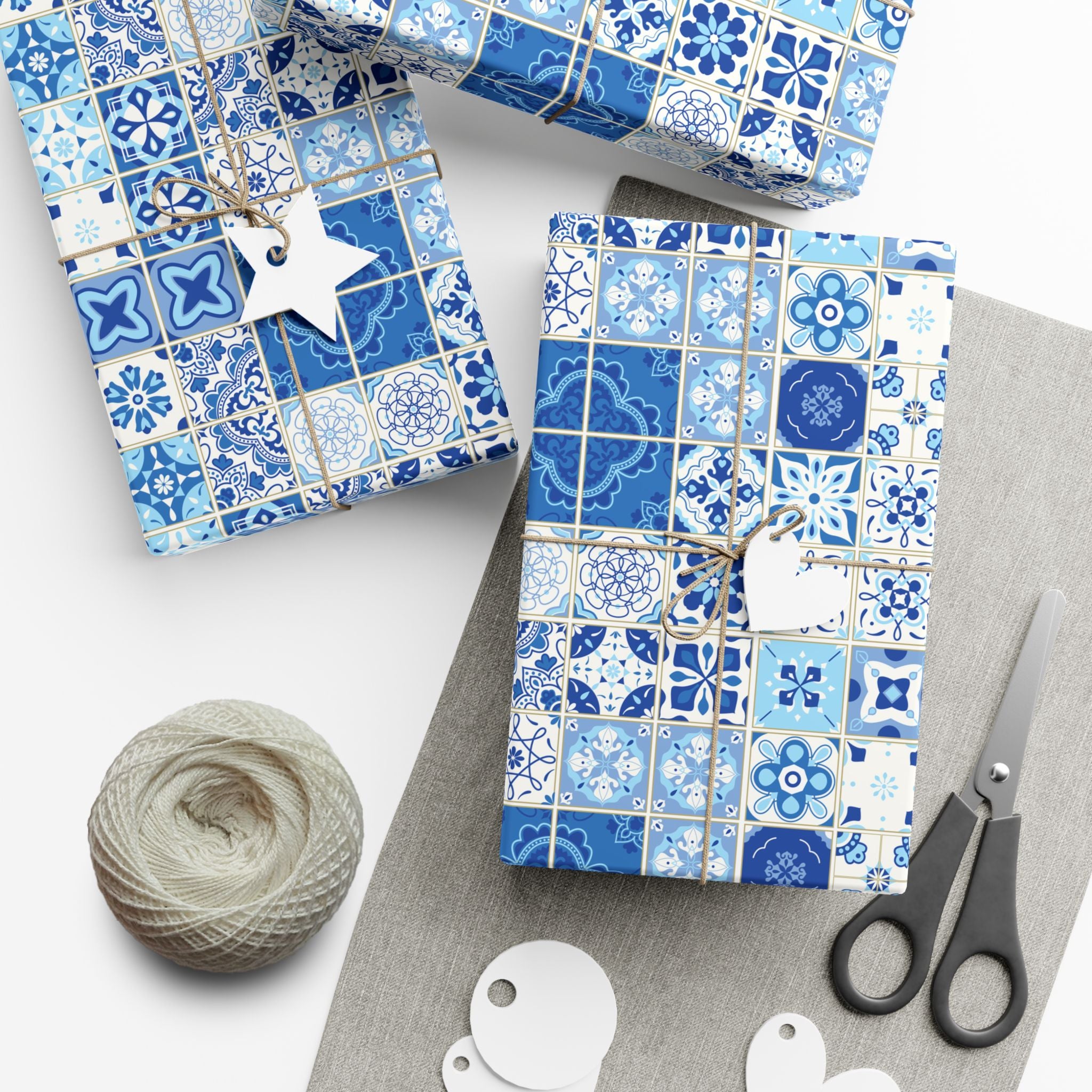 Portuguese Azulejos Pattern Gift Wrap Papers | Elegant Wrapping Paper for Any Occasion, Birthday, Holiday, DIY, Eco-Friendly, Crafting