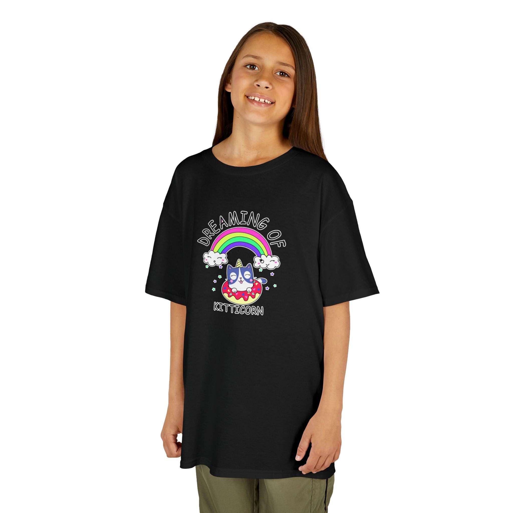 Dreaming of Kitticorn Kids Tee, Cute Cat Shirt, Fun Kids Apparel, Rainbow Tshirt, Birthday Gift, Summer Outfit