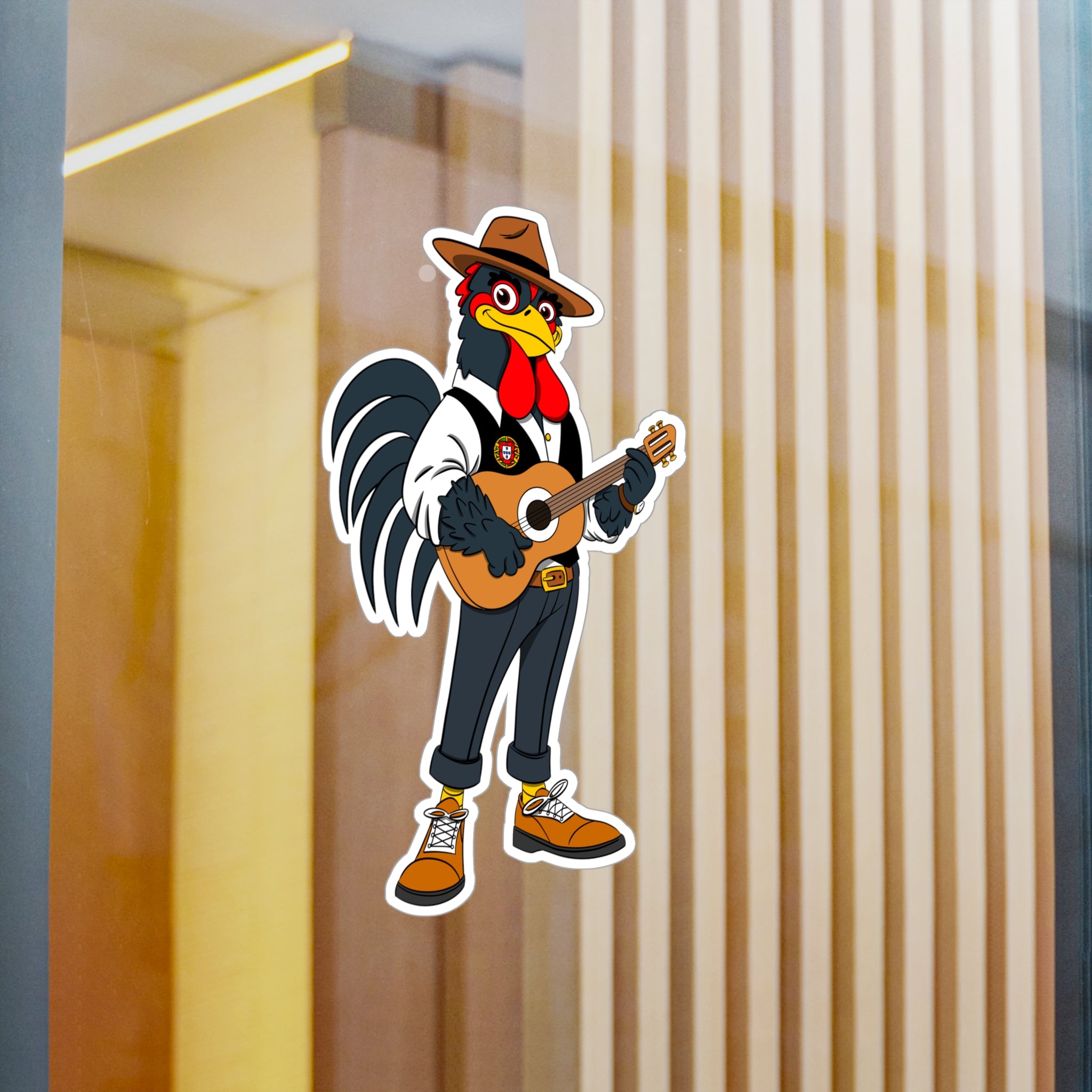 Fado Rooster Musician Vinyl Decal | Fun Wall Decoration, Cool Laptop Sticker, Unique Gift for Musicians, Chicken Lover Decor