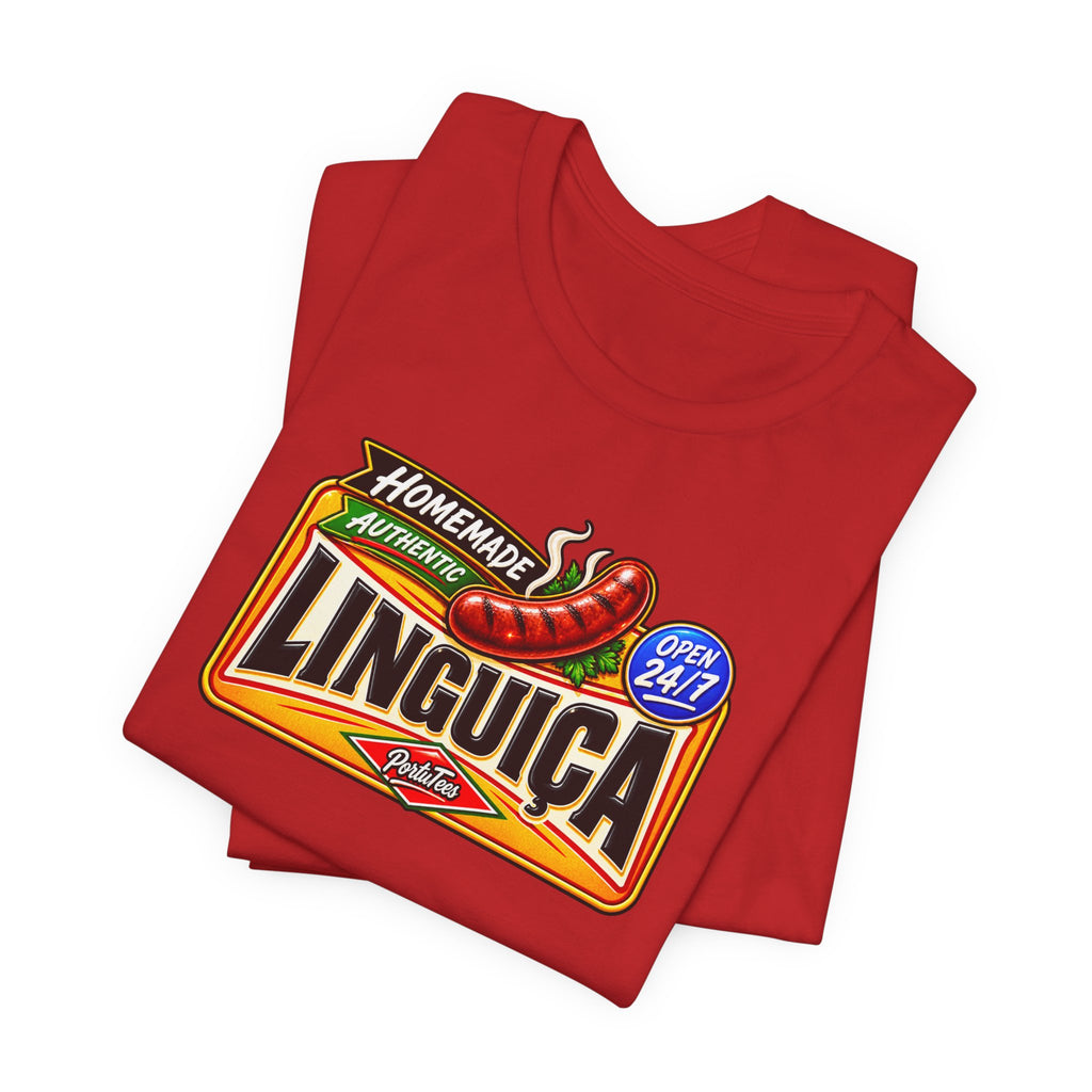 Linguica Sausage Vintage Label Tee — Homemade Authentic 24/7 Graphic T-Shirt