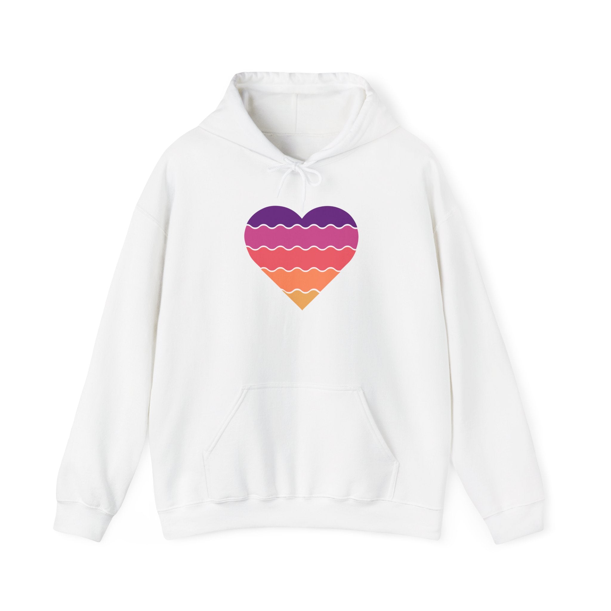 Ocean Sunset Heart Unisex Hooded Sweatshirt, Cozy Pullover, Summer Vibes, Gift for Him/Her, Relaxed Style, Casual Wear