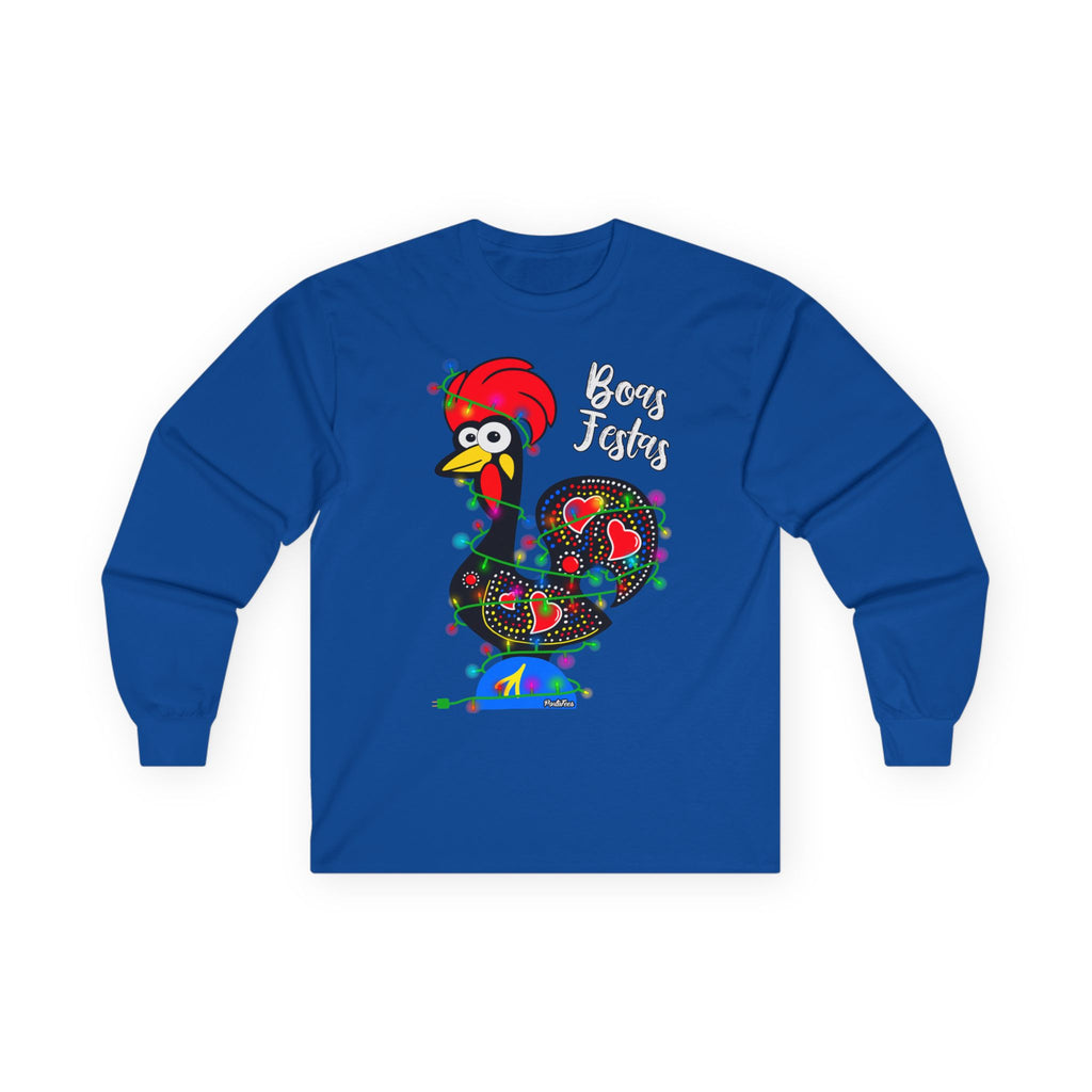 Whimsical Rooster Long Sleeve Tee, Funny Gift for Farmers, Casual Wear, Holiday Gift, Farmhouse Decor