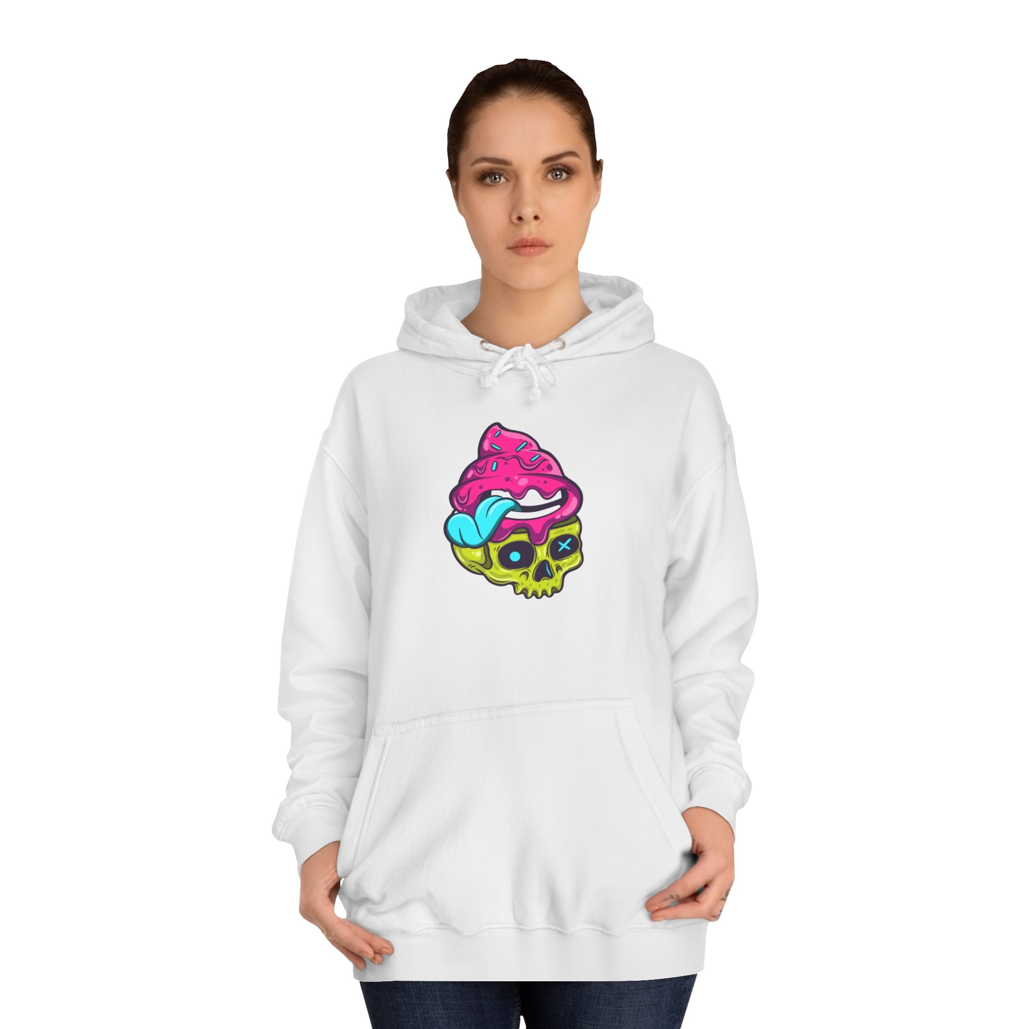 Colorful Skull Ice Cream Unisex College Hoodie, Trendy Streetwear, Casual Gift for Students, Halloween, Unique Fashion Statement