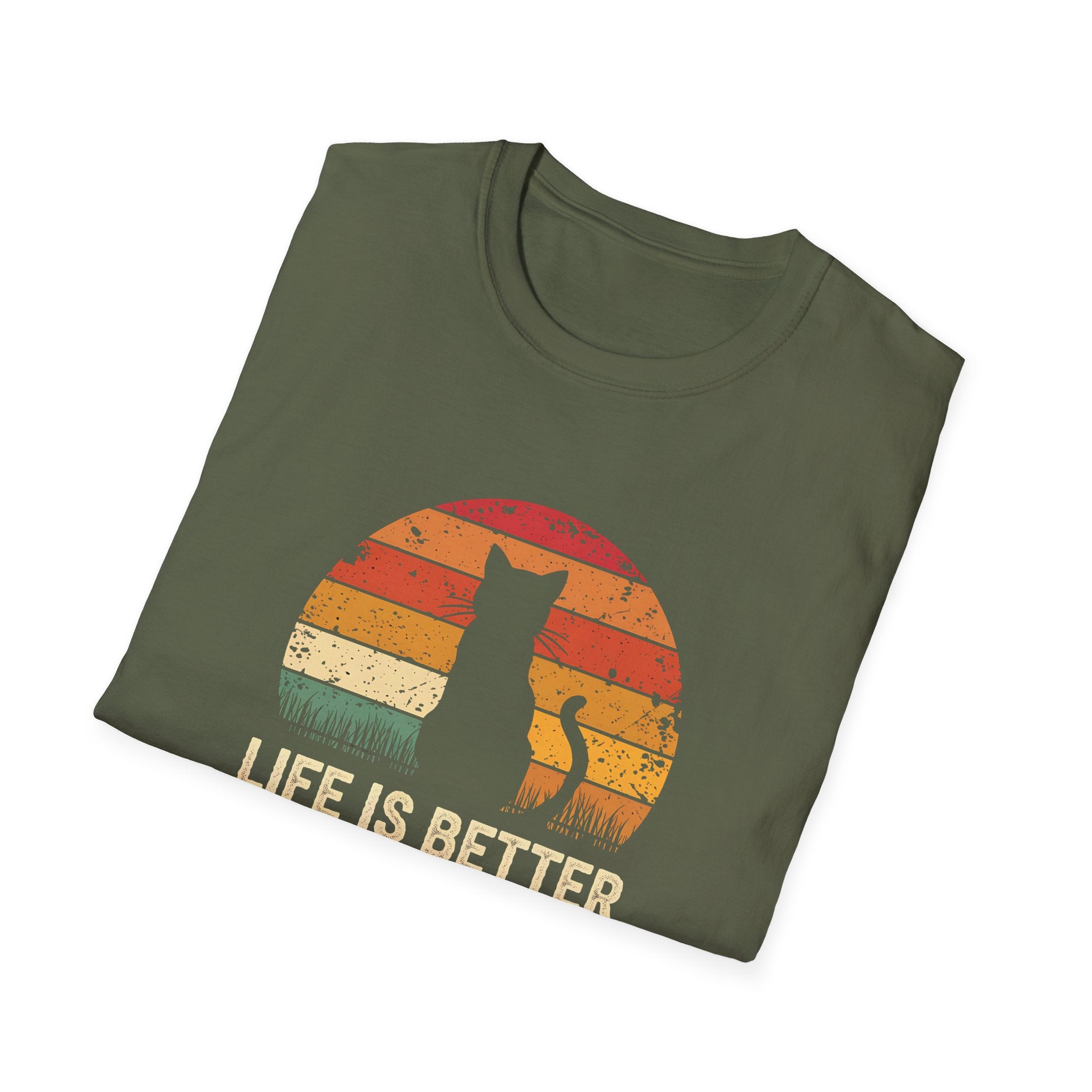 Life is Better with Cats Unisex T-Shirt, Cat Lover Gift, Pet Owner Tee, Cozy Cotton Shirt for Cat Lovers, Fun Vintage Design