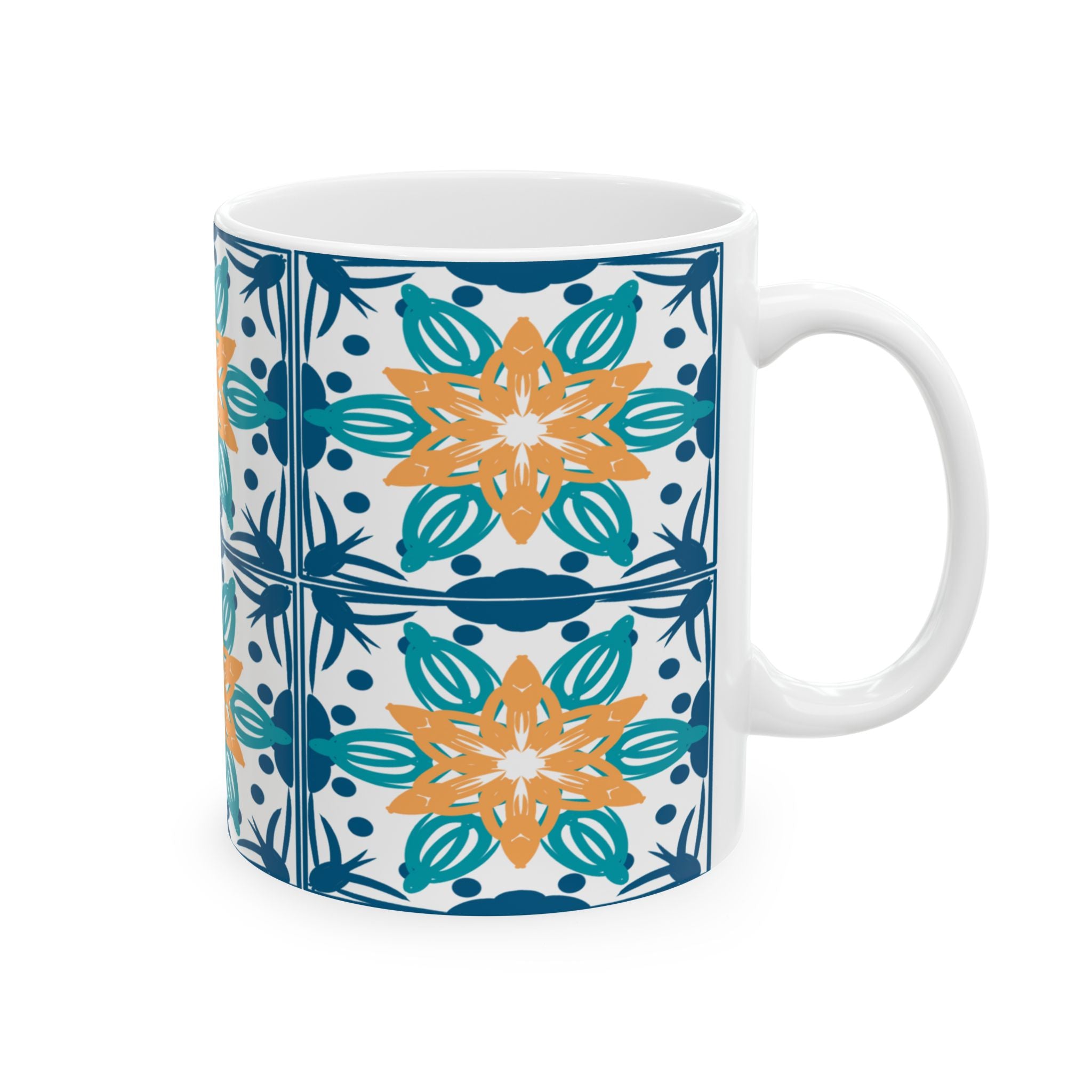 Azulejos Bohemian Floral Ceramic Mug - Colorful 11oz Cup for Coffee Lovers