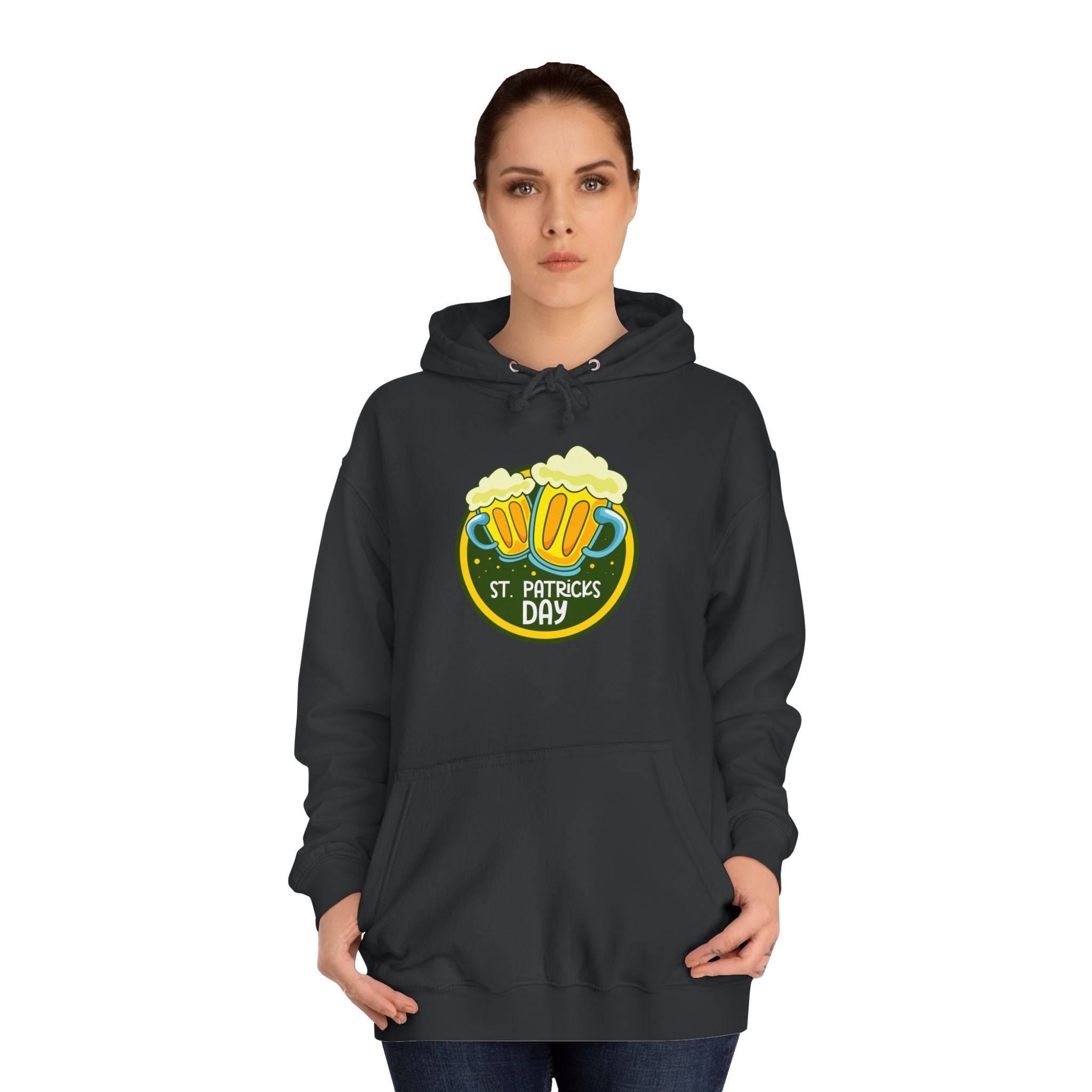 St. Patrick's Day Unisex College Hoodie, Irish Celebration Sweatshirt, Festive Hoodie, Beer Mug Gift, Cozy Holiday Apparel