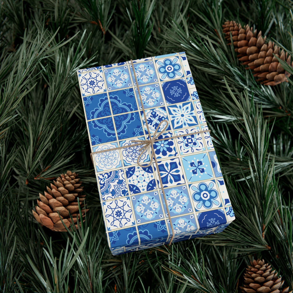 Portuguese Azulejos Pattern Gift Wrap Papers | Elegant Wrapping Paper for Any Occasion, Birthday, Holiday, DIY, Eco-Friendly, Crafting