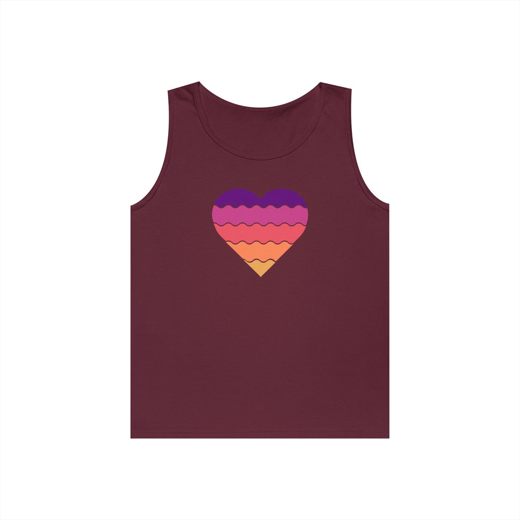 Sunset Heart Unisex Heavy Cotton Tank Top, Summer Vibes Tee, Beachwear, Pride Apparel, Gift for Her