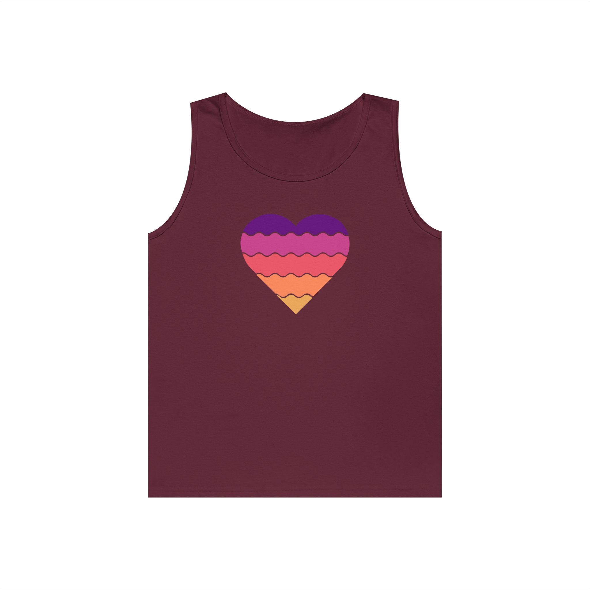 Sunset Heart Unisex Heavy Cotton Tank Top, Summer Vibes Tee, Beachwear, Pride Apparel, Gift for Her