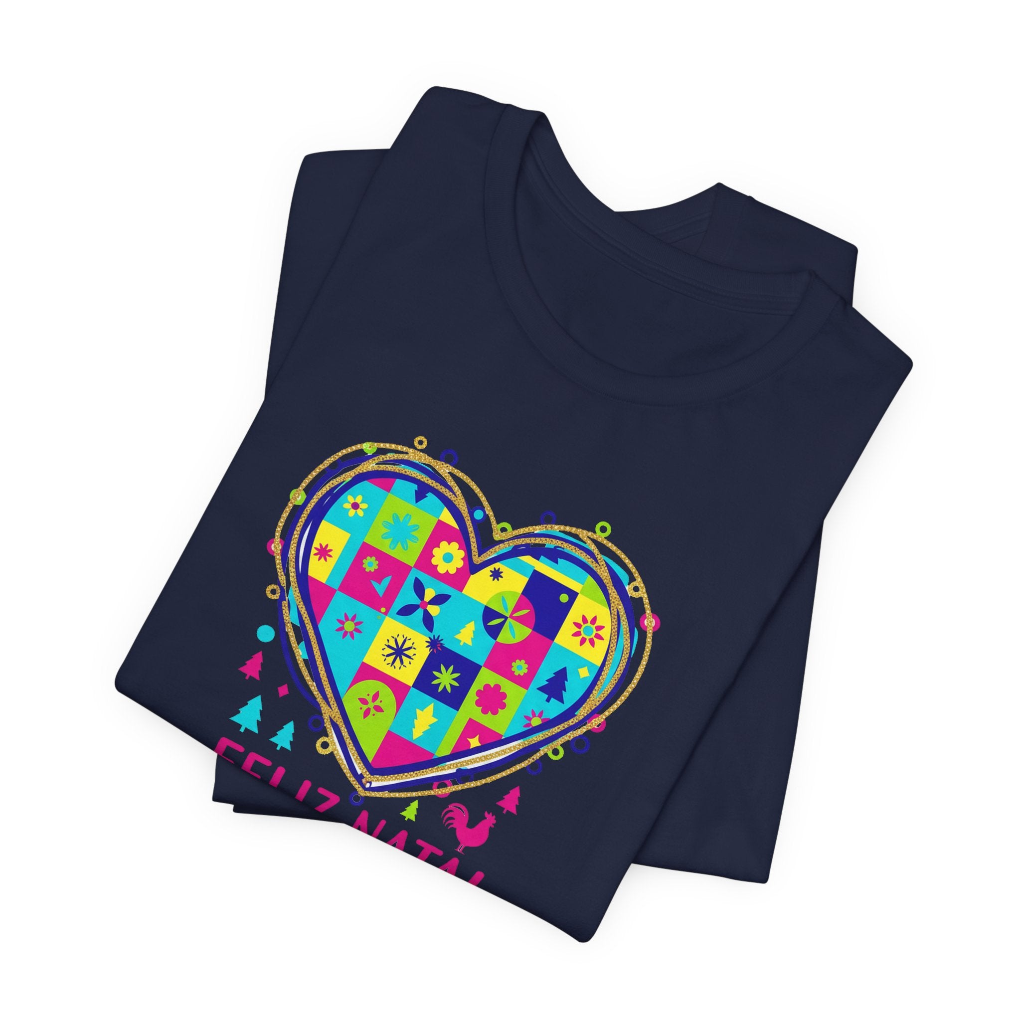 Feliz Natal Christmas Heart T-Shirt — Colorful Patchwork Tee
