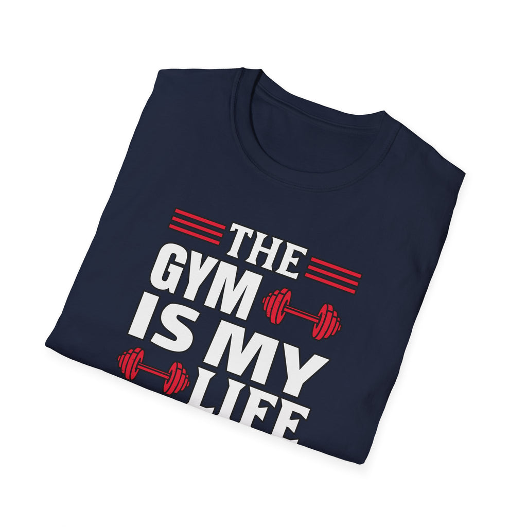 The Gym Is My Life Unisex Softstyle T-Shirt, Fitness Shirt, Workout Tee, Exercise Apparel, Gift for Gym Lovers