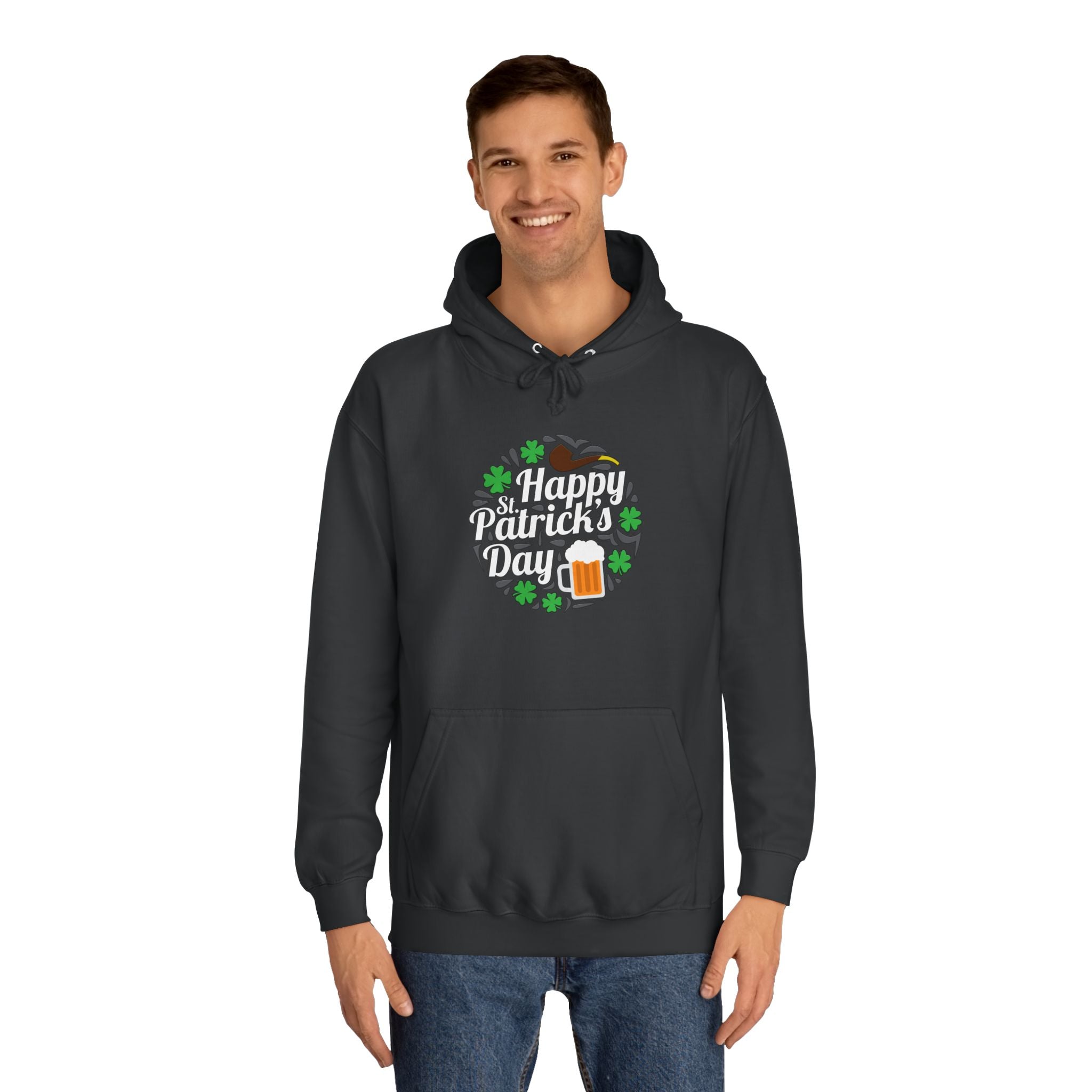 St. Patrick's Day Unisex College Hoodie, Irish Holiday Apparel, Lucky Clover Sweatshirt, Beer Lover Gift, Cozy St. Pat's Outfit