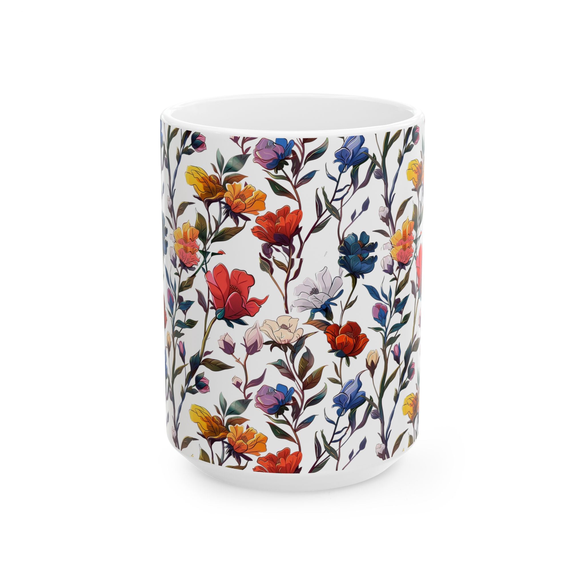 Floral Design Ceramic Mug, Beautiful Gift for Tea Coffee Lovers, Perfect for Mother's Day, Birthdays, Home Decor, 11oz & 15oz