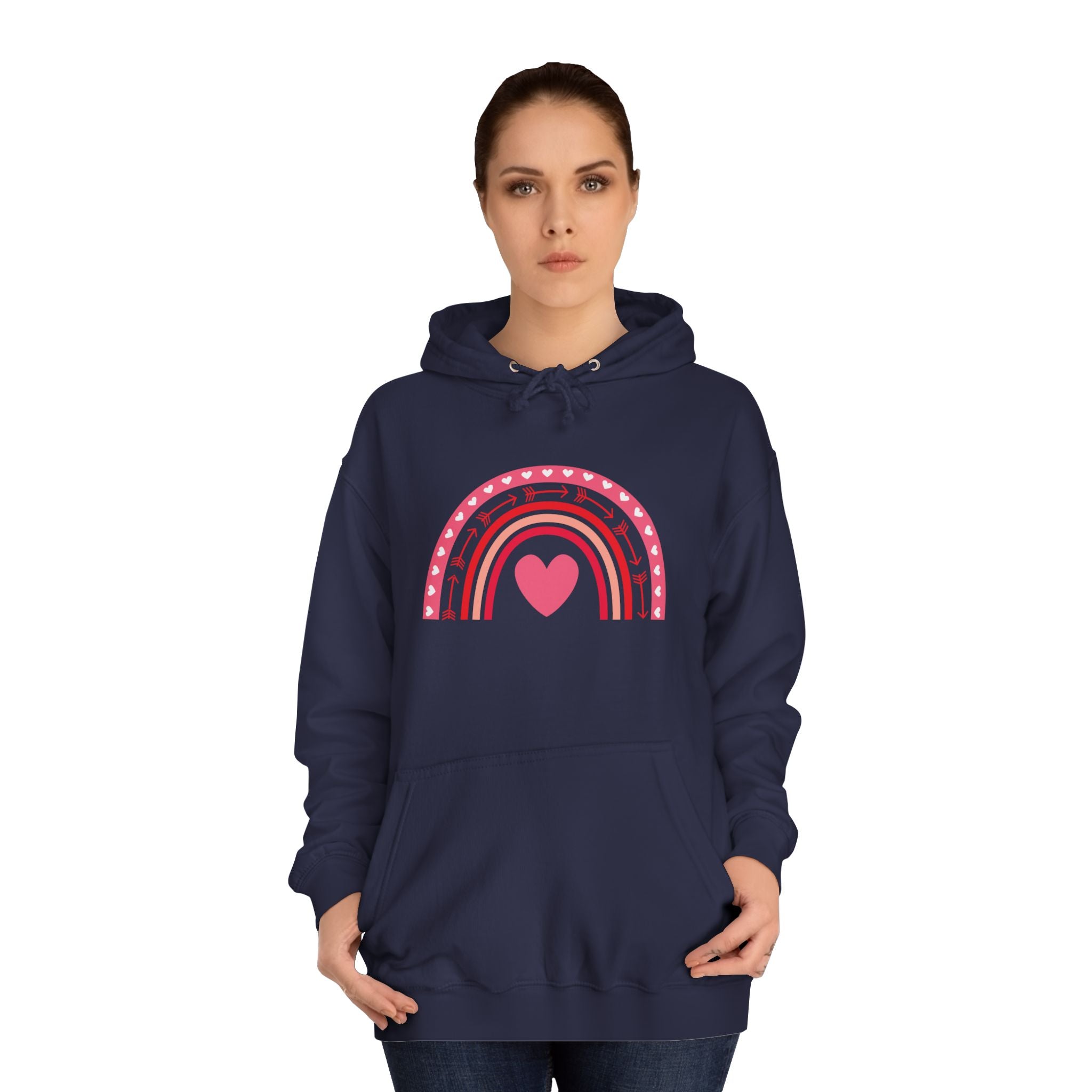 Colorful Heart Rainbow Hoodie, Unisex College Spirit Wear, Cozy Sweatshirt for Students, Cute Gift for Her, Valentine's Day Apparel