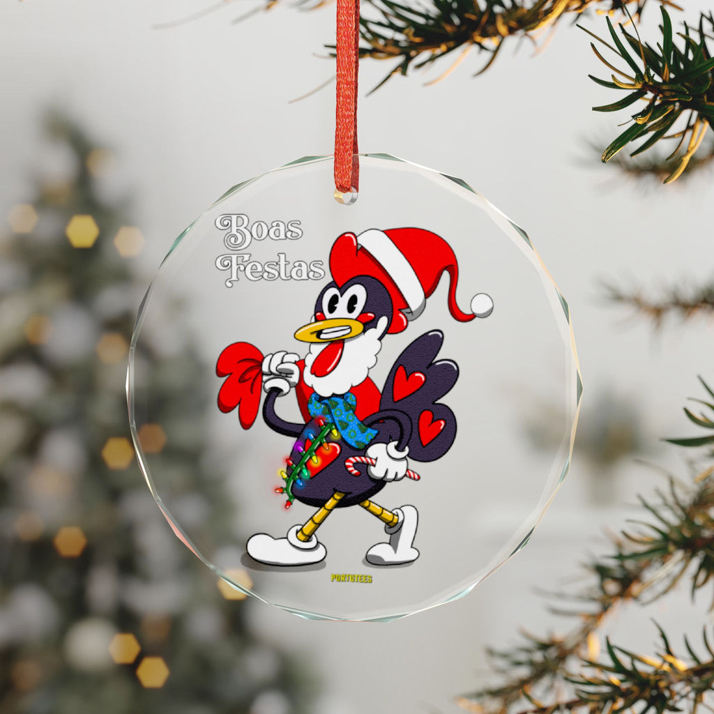 Holiday Bacelos Santa Rooster Crystal Glass Ornament - Festive Design