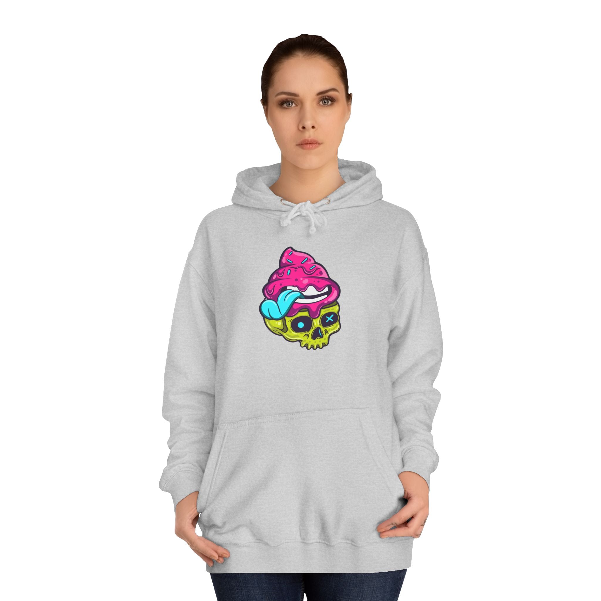 Colorful Skull Ice Cream Unisex College Hoodie, Trendy Streetwear, Casual Gift for Students, Halloween, Unique Fashion Statement