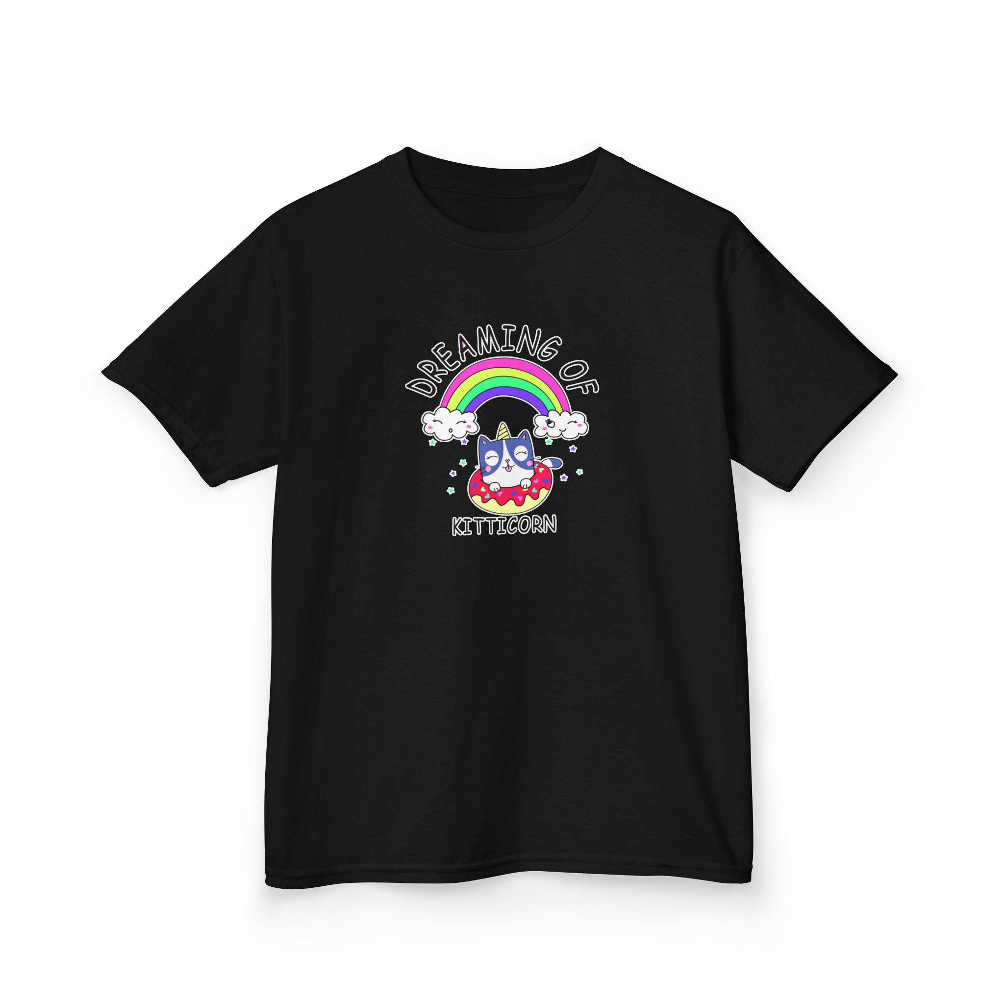Dreaming of Kitticorn Kids Tee, Cute Cat Shirt, Fun Kids Apparel, Rainbow Tshirt, Birthday Gift, Summer Outfit