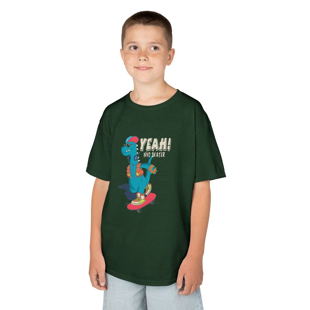 Skater Dinosaur Kids Tee - Fun & Cool T-Shirt for Young Skateboarders, Birthday Gift, Casual Wear, Unisex, Bold Graphic Tee