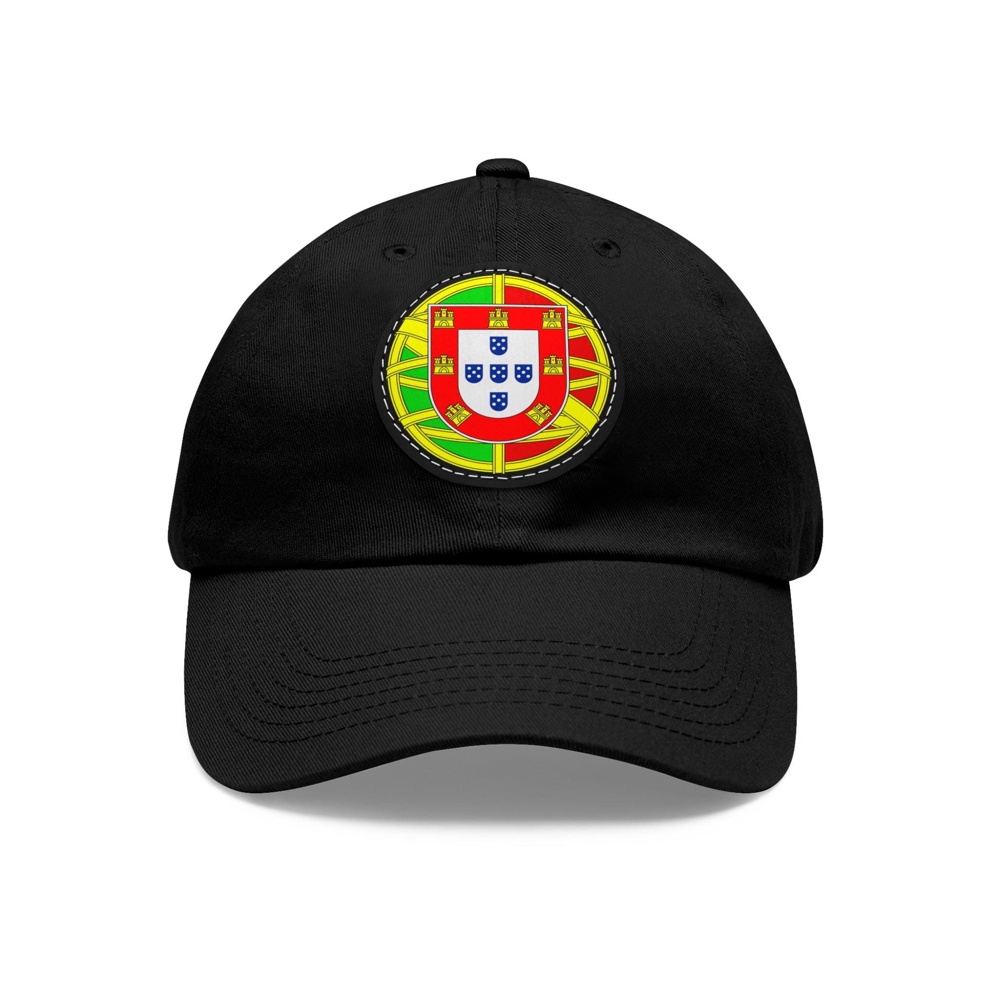 Portugal Flag Leather Patch Dad Hat — Embroidered Round Crest Baseball Cap