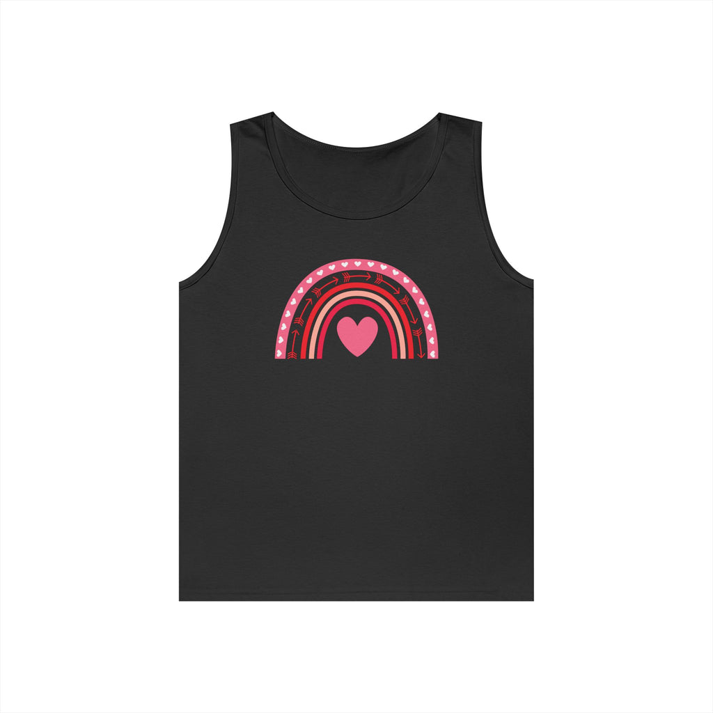 Rainbow Heart Unisex Heavy Cotton Tank Top, Summer Apparel, Pride Clothing, Gender-Neutral Fashion, Gift for Friends, Casual Wear