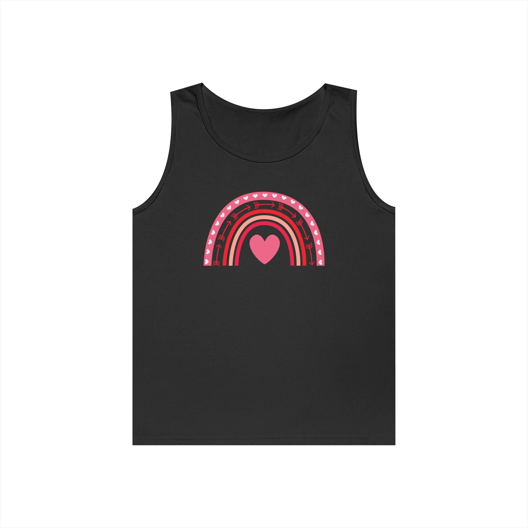 Rainbow Heart Unisex Heavy Cotton Tank Top, Summer Apparel, Pride Clothing, Gender-Neutral Fashion, Gift for Friends, Casual Wear