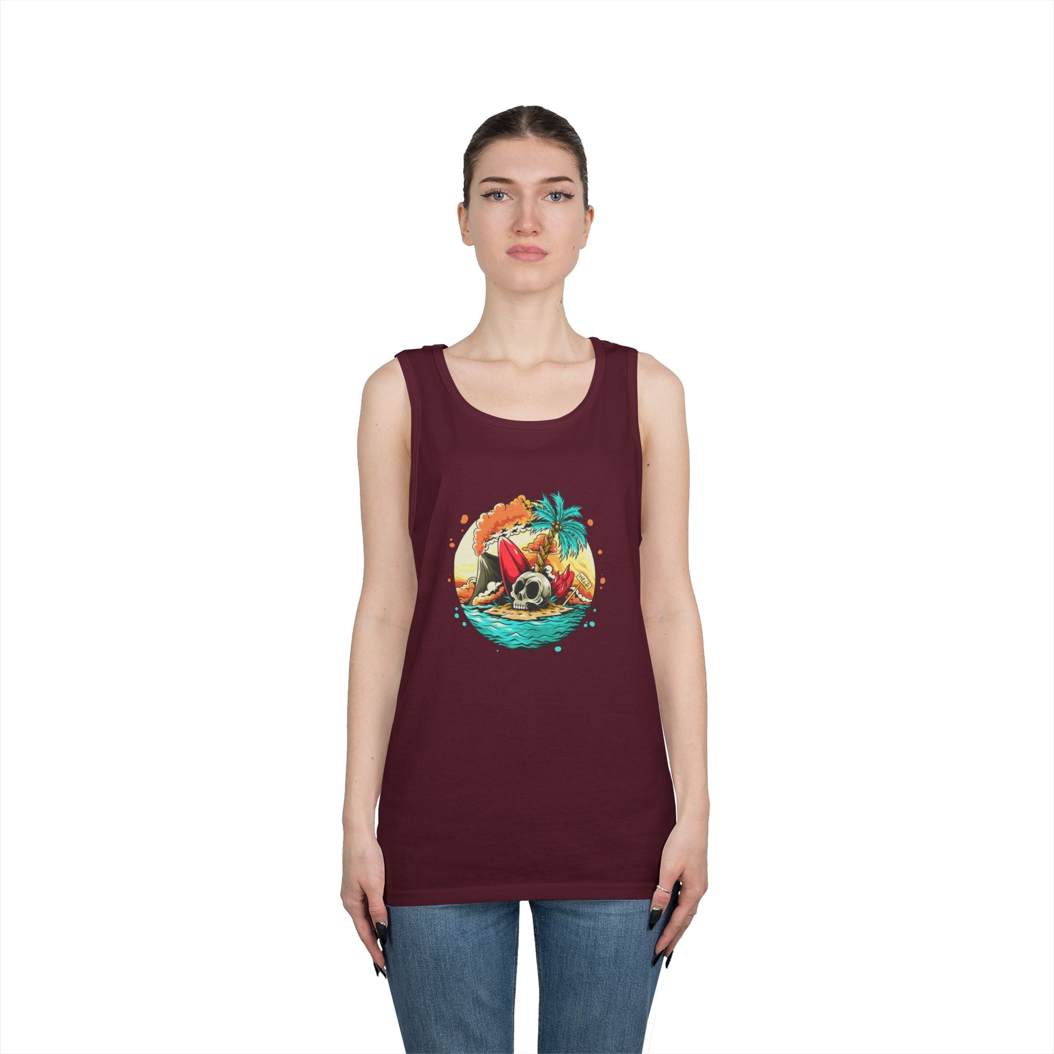 Beach Vibes Unisex Heavy Cotton Tank Top, Perfect for Summer, Casual Wear, Beach Days, Vacation, Festival Outfit