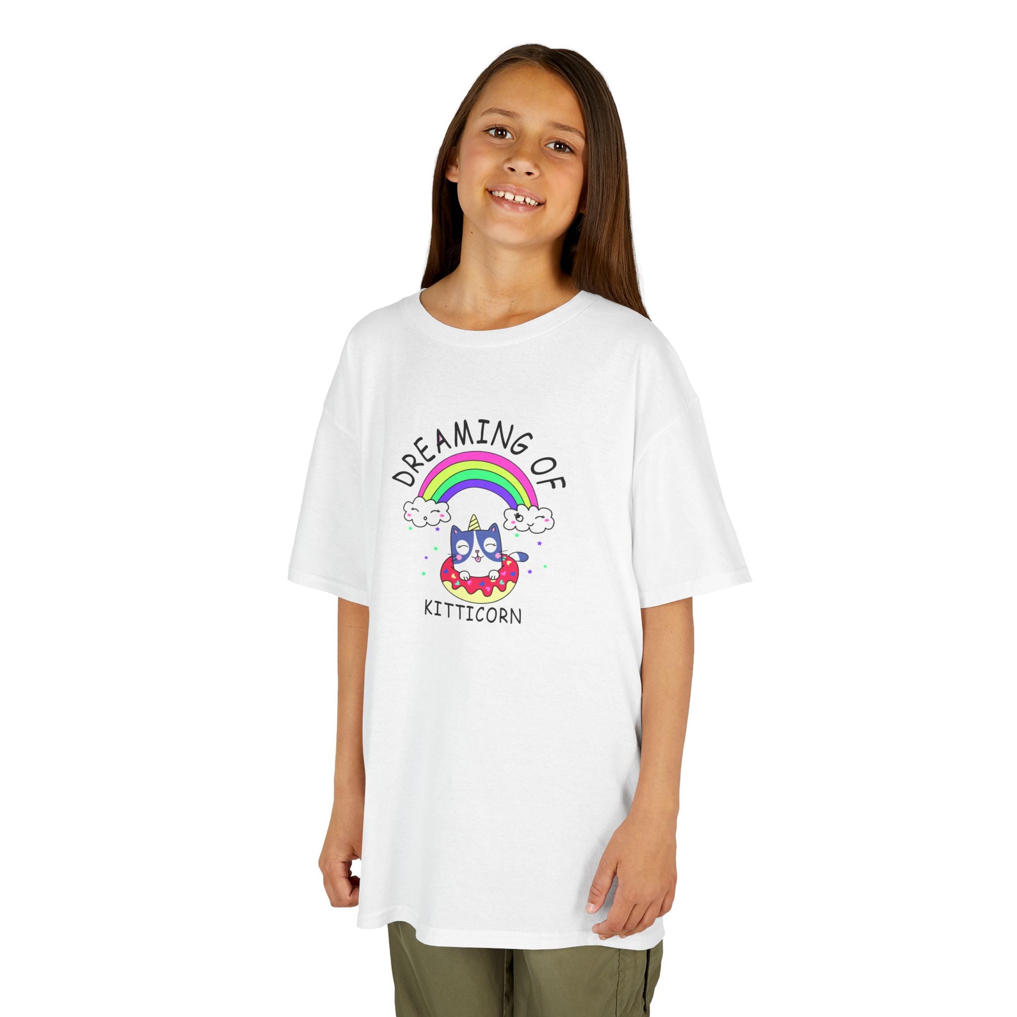 Dreaming of Kitticorn Kids Tee, Cute Cat Shirt, Fun Kids Apparel, Rainbow Tshirt, Birthday Gift, Summer Outfit