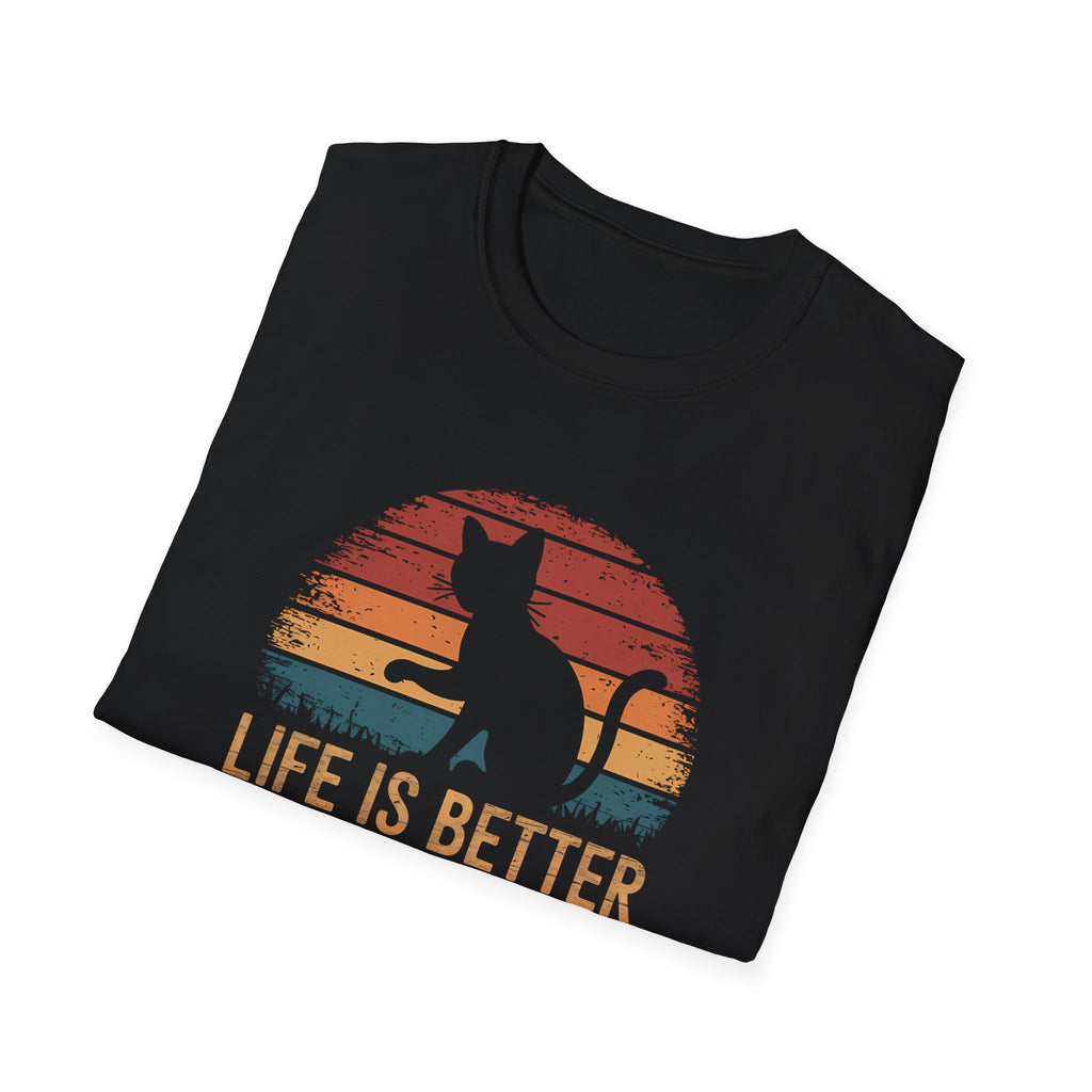 Life is Better with Cats Unisex Softstyle T-Shirt, Cat Lover Gift, Pet Owner Apparel, Casual Weekend Wear, Gift for Cat Moms and Dads,