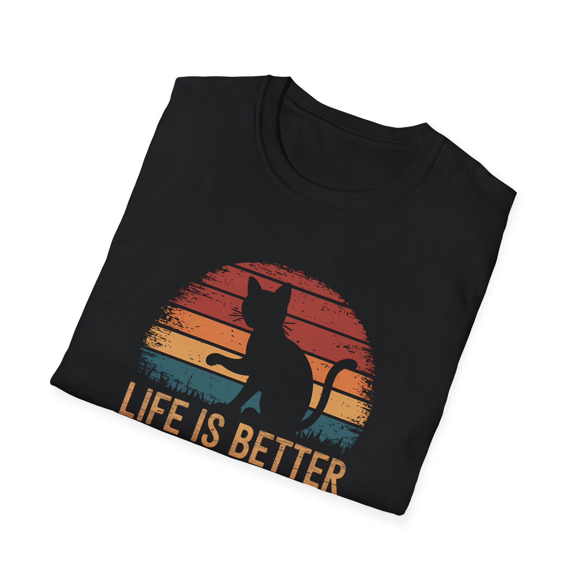 Life is Better with Cats Unisex Softstyle T-Shirt, Cat Lover Gift, Pet Owner Apparel, Casual Weekend Wear, Gift for Cat Moms and Dads,
