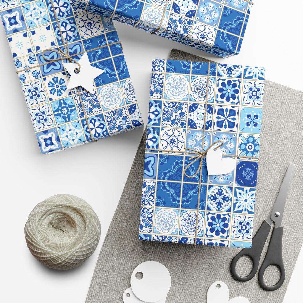 Portuguese Azulejos Pattern Gift Wrap Papers | Elegant Wrapping Paper for Any Occasion, Birthday, Holiday, DIY, Eco-Friendly, Crafting