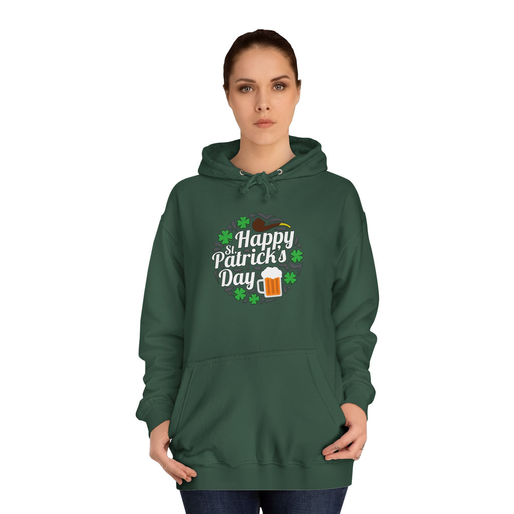 St. Patrick's Day Unisex College Hoodie, Irish Holiday Apparel, Lucky Clover Sweatshirt, Beer Lover Gift, Cozy St. Pat's Outfit