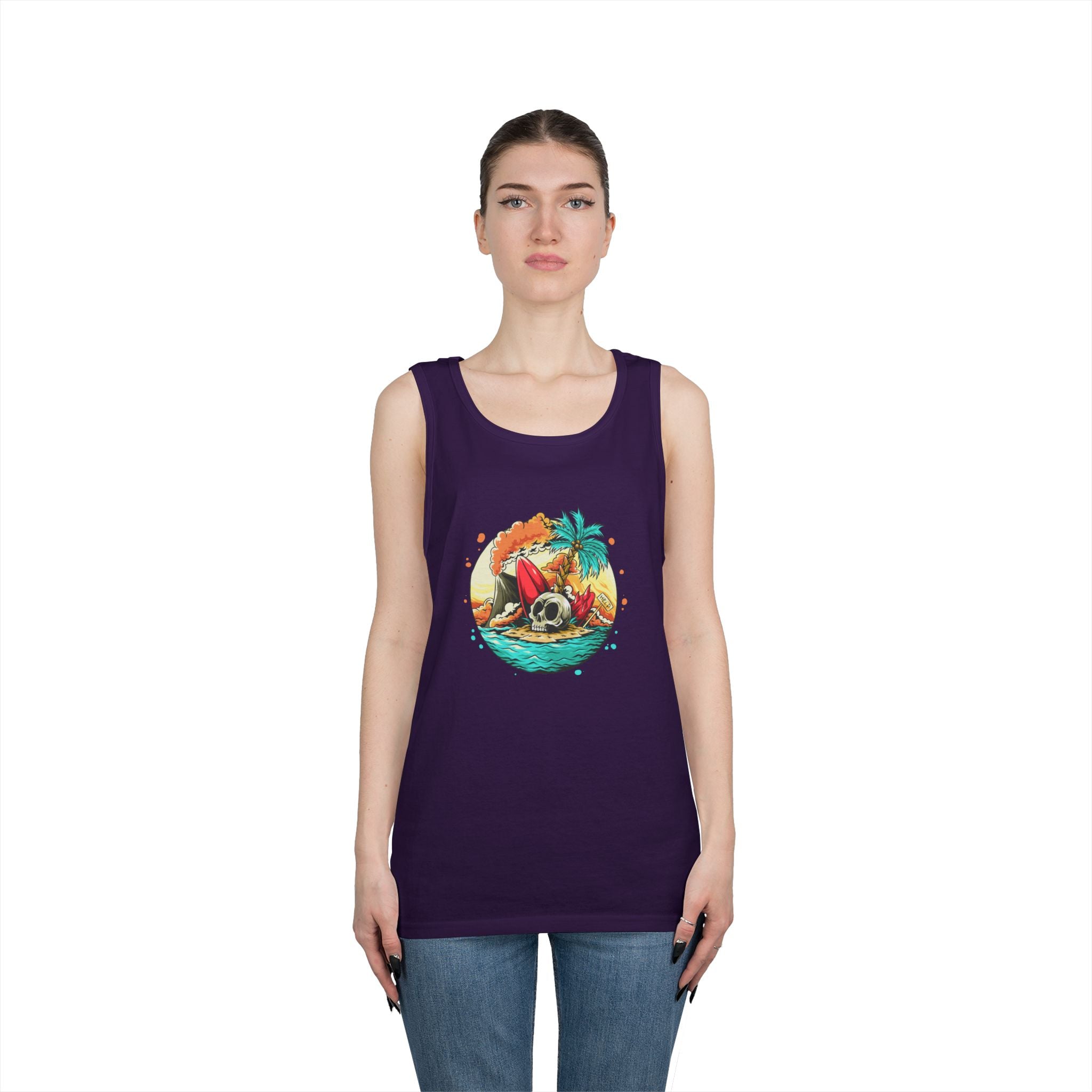 Beach Vibes Unisex Heavy Cotton Tank Top, Perfect for Summer, Casual Wear, Beach Days, Vacation, Festival Outfit
