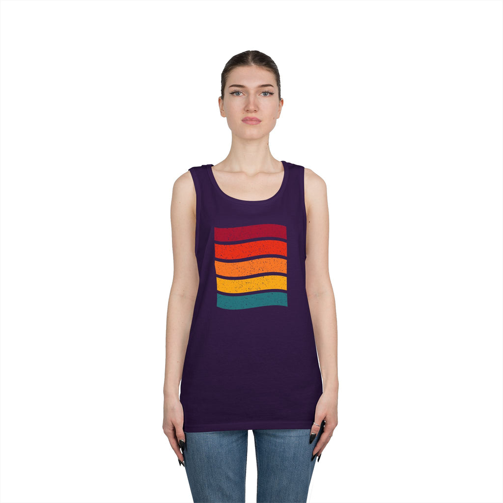 Retro Rainbow Waves Unisex Heavy Cotton Tank Top, Summer Shirt, Beachwear, Festival Outfit, Gift for Him or Her