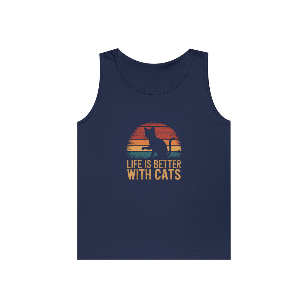 Life is Better With Cats Unisex Heavy Cotton Tank Top, Cat Lover Gift, Summer Apparel, Pet Owner Tank, Funny Cat Top, Cute Cat Shirt