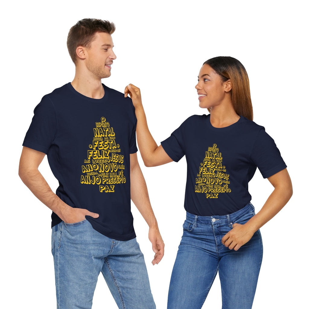 Portuguese Christmas Tree Typography Tee – Feliz Natal Portuguese Holiday T-Shirt
