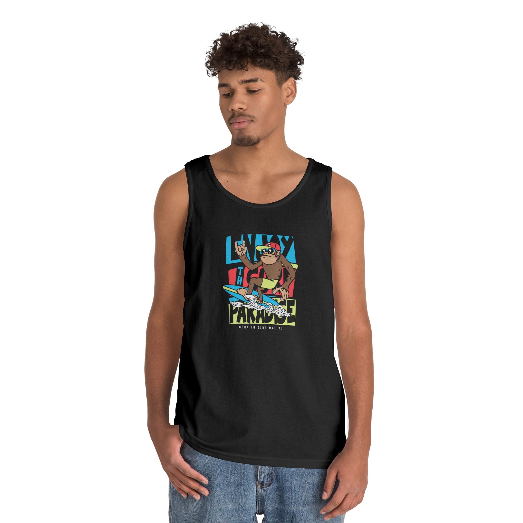 Lucky Paradise Unisex Heavy Cotton Tank Top, Summer Vibes Shirt, Fun Graphic Tee, Casual Wear, Beach Day Outfit, Gift for Him/Her